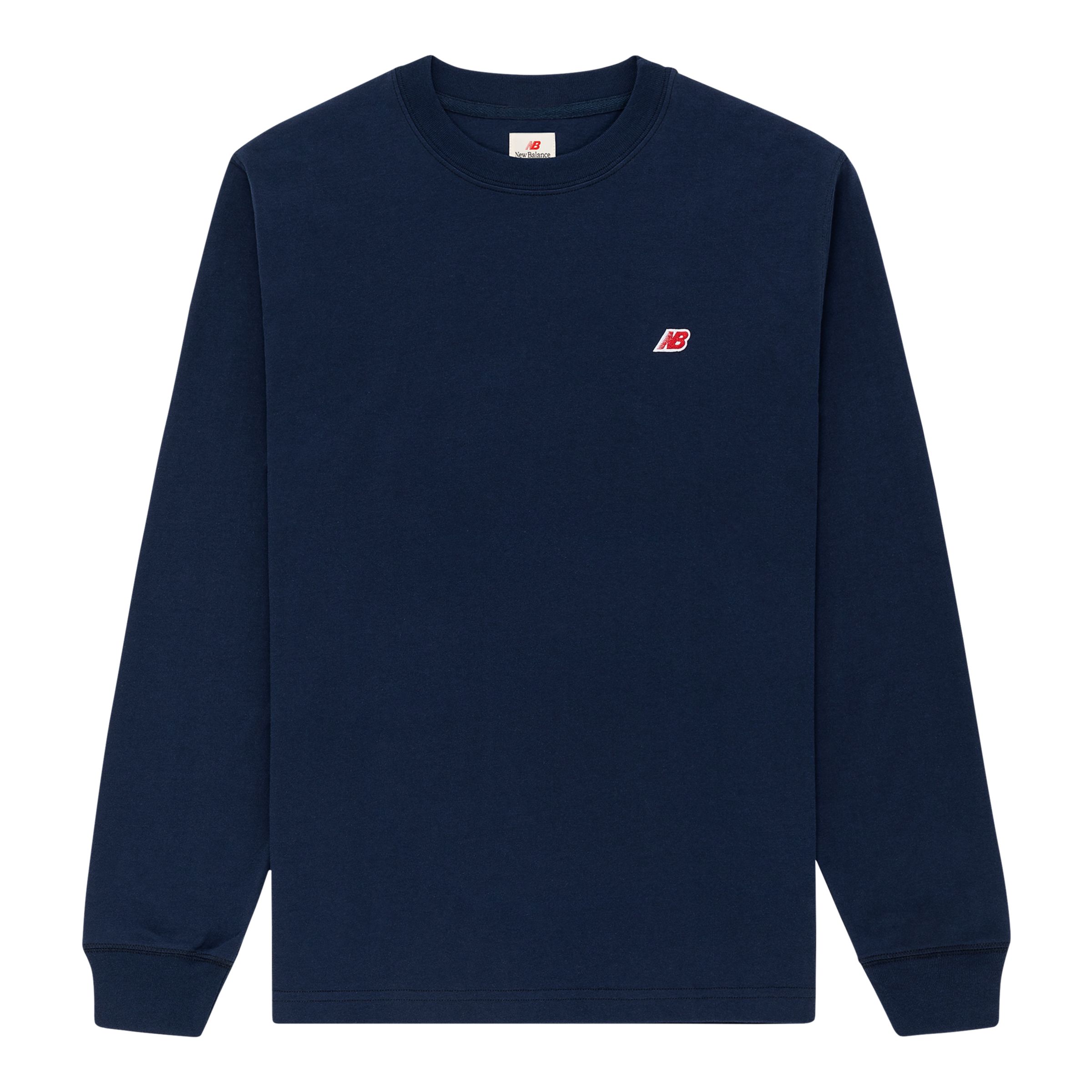 New Balance Homens MADE in USA Core Long Sleeve T-Shirt in Azul, Cotton Jersey, Tamanho XL