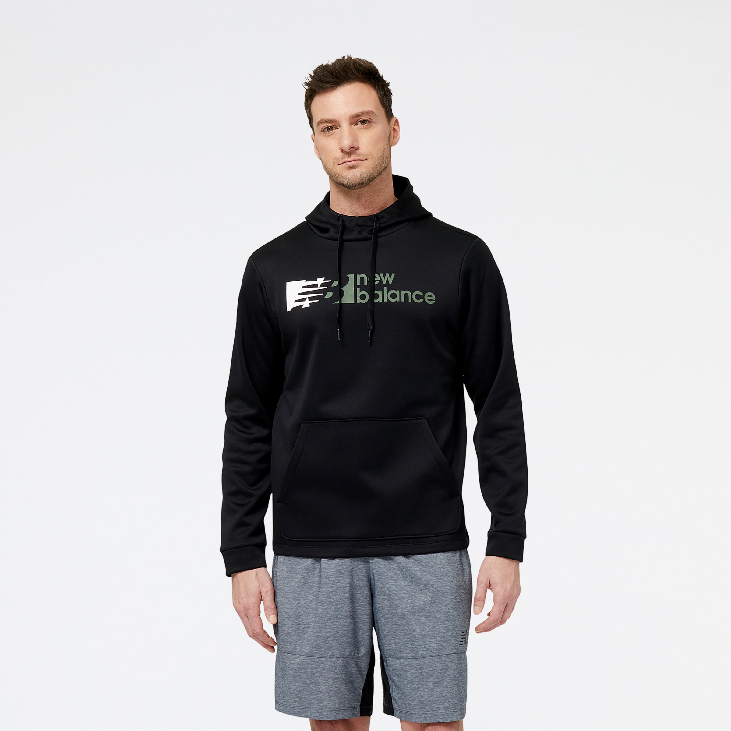 New Balance Homens Hoodie Tenacity Performance Fleece Pullover in Preto, Poly Knit, Tamanho M