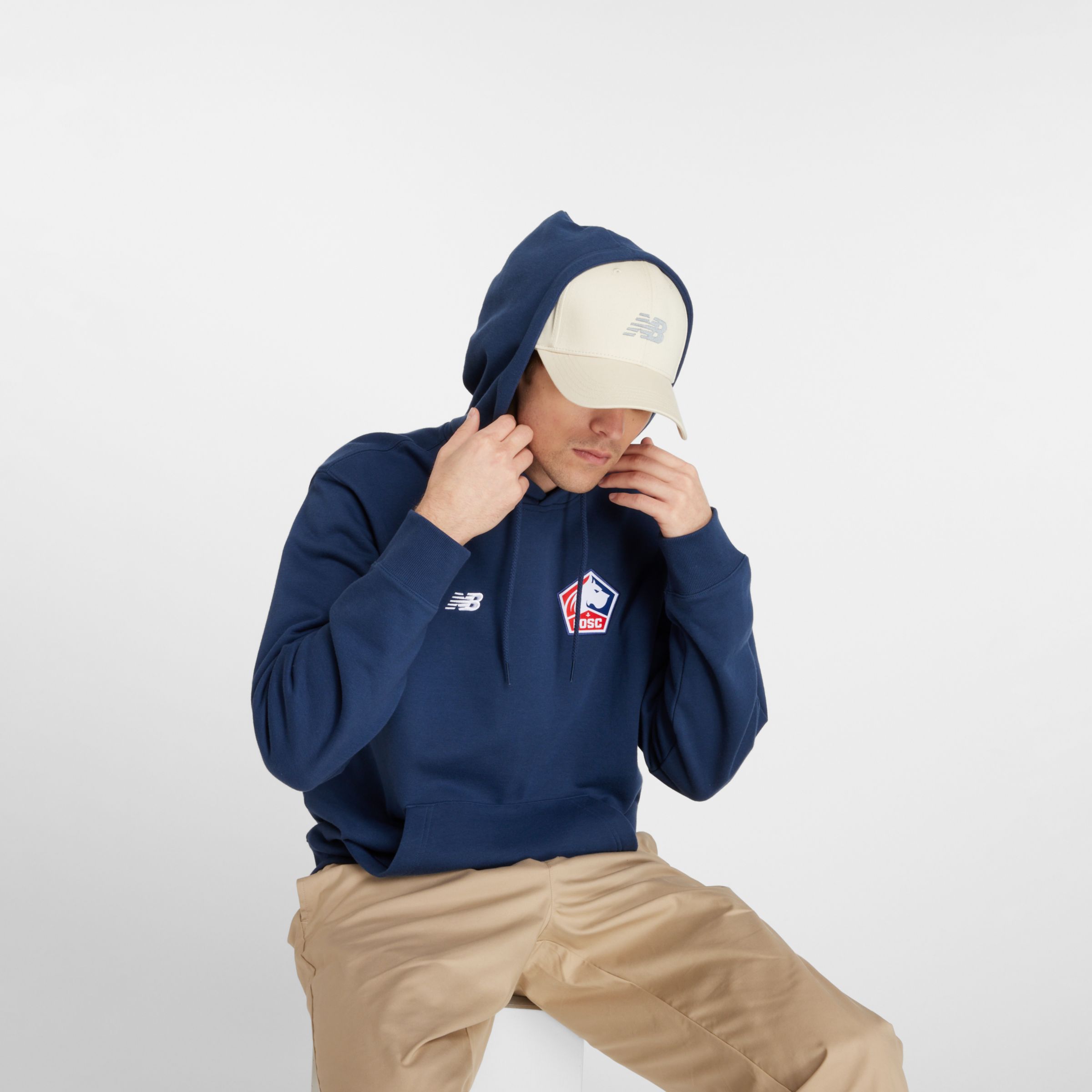 New Balance Homme Lille LOSC Terry Hoodie en Bleu, Coton, Taille S