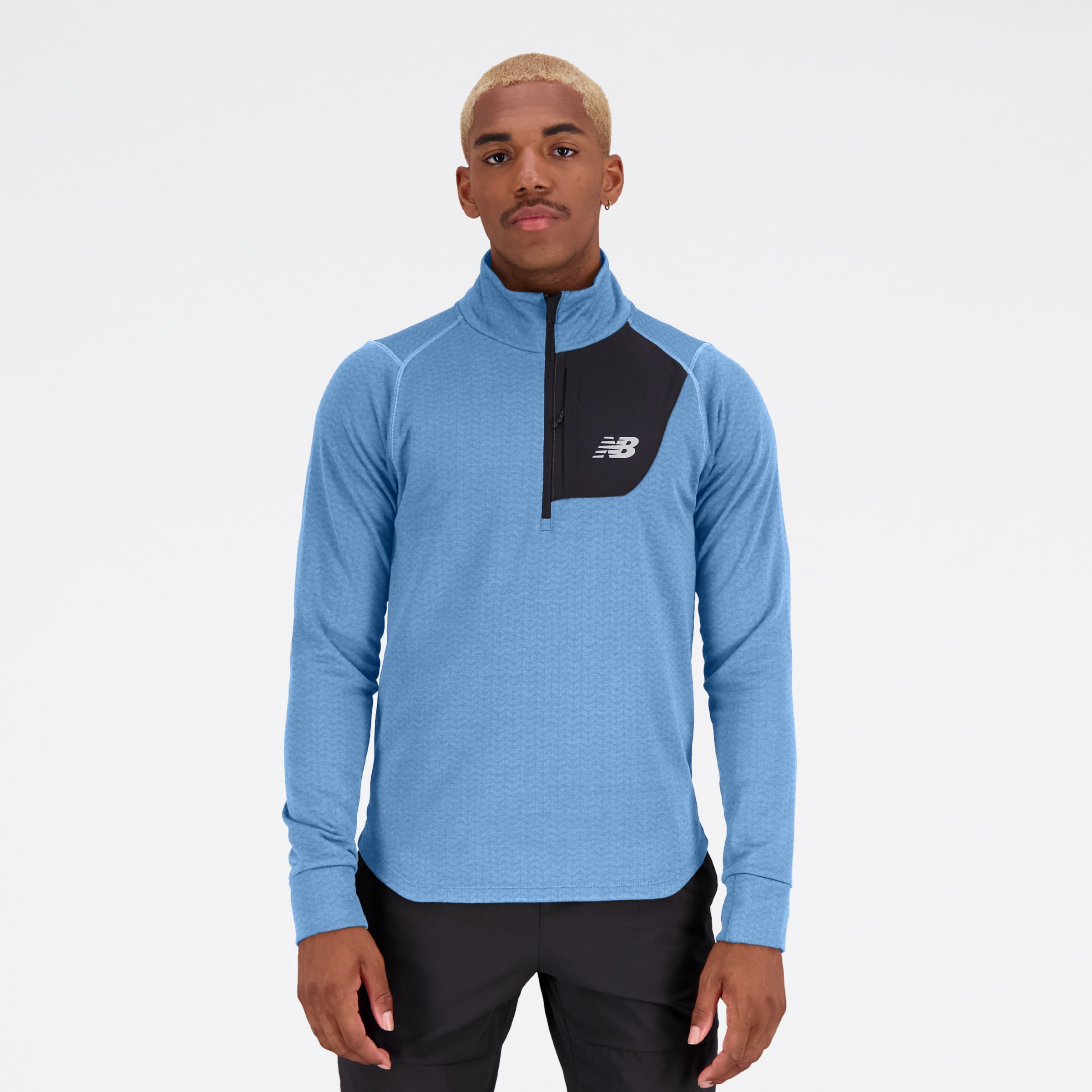 New Balance Homme NB Heat Grid Half Zip en Blue/Bleu, Poly Knit, Taille L