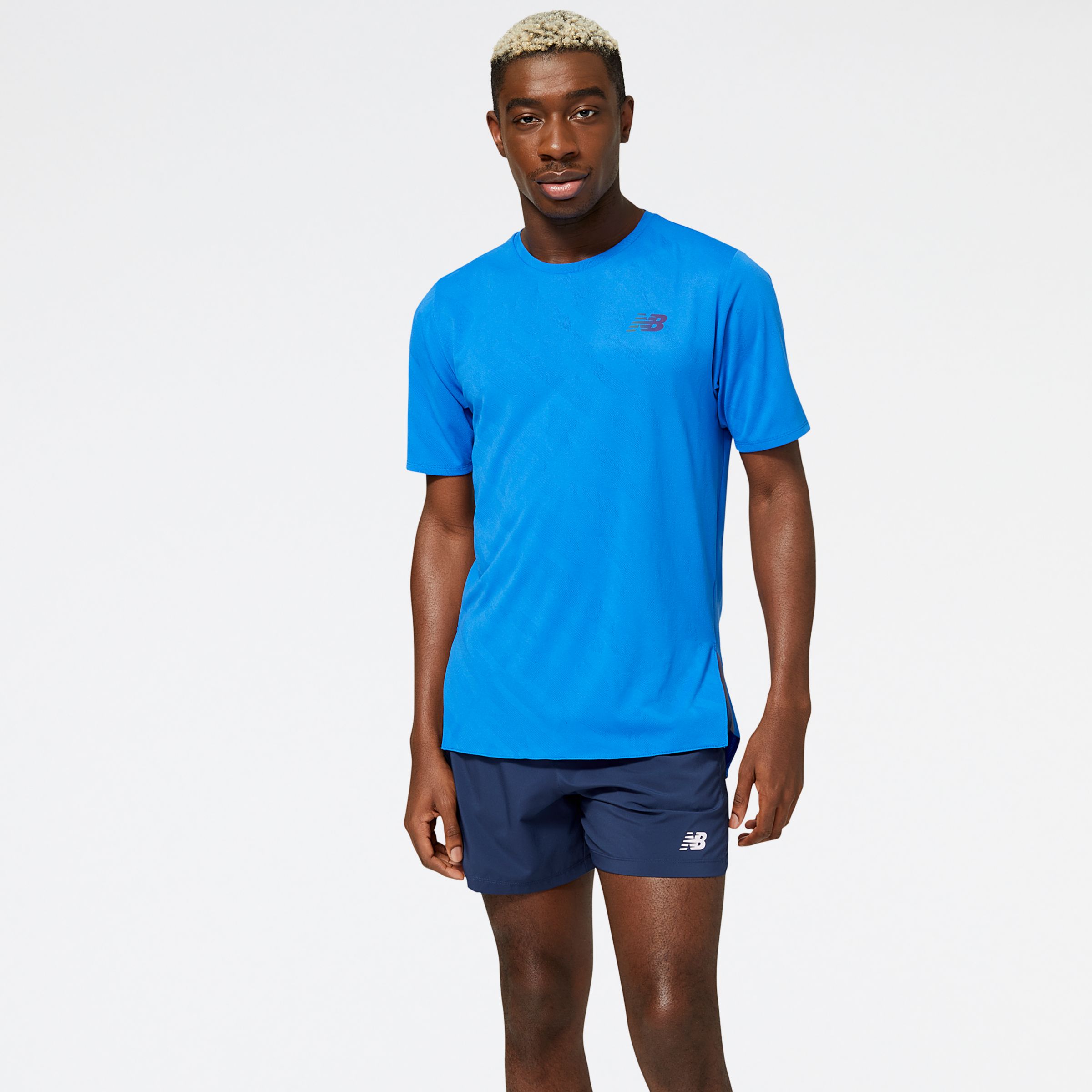 New Balance Homme Q Speed Jacquard Short Sleeve en Blue/Bleu, Poly Knit, Taille XL