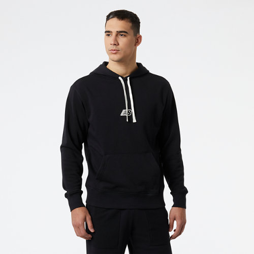 new balance men's nb essentials fleece hoodie in black, size medium