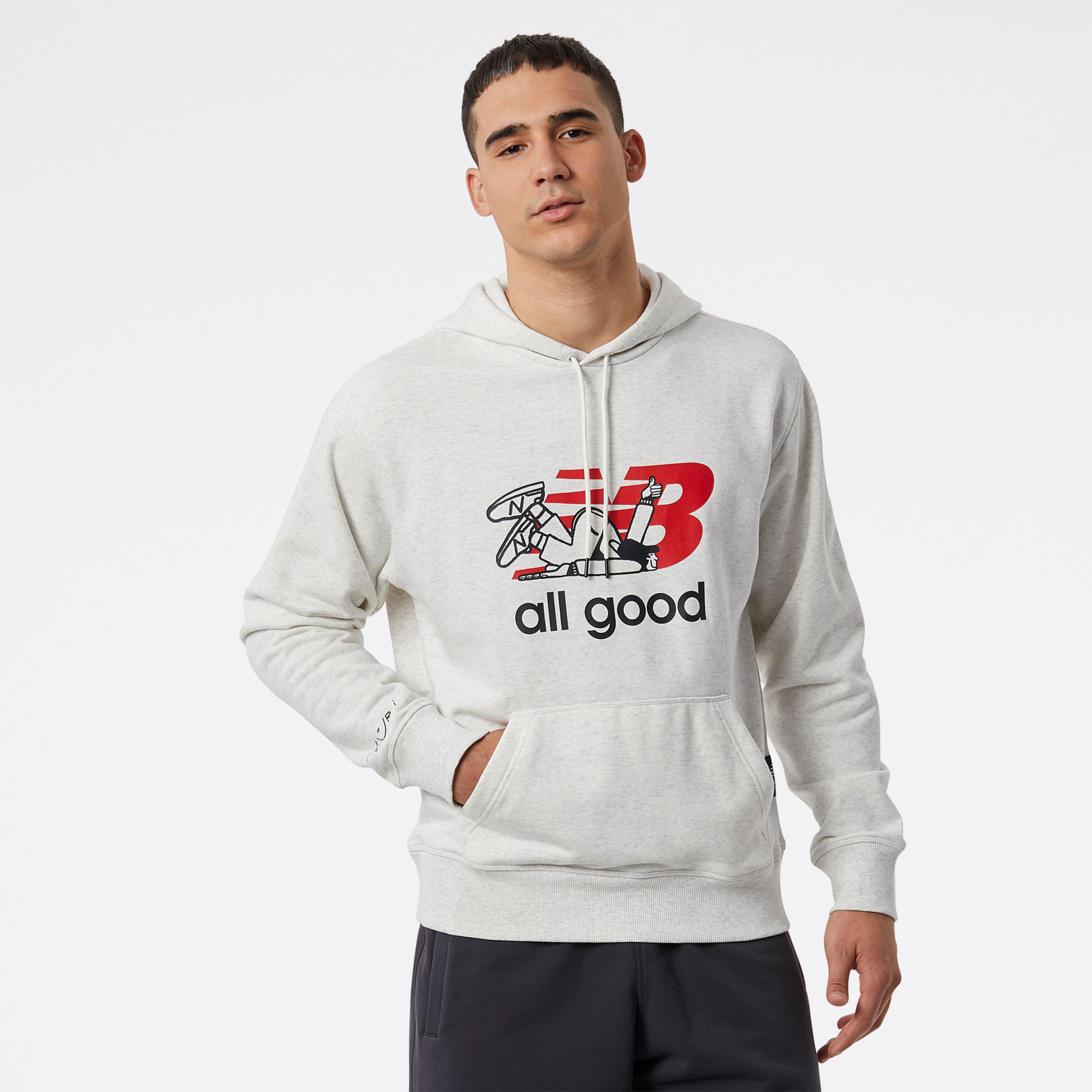 New Balance Homens Hoodie NB Athletics Seb Curi in Branca, Cotton, Tamanho XS