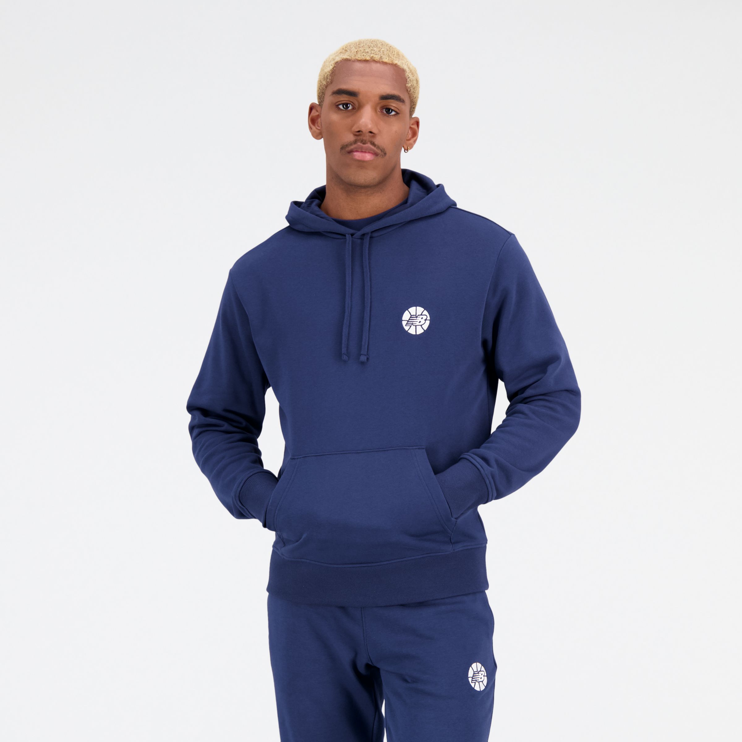 New Balance Homens Hoodie NB Hoops Essentials Fundamental in Azul, Cotton Fleece, Tamanho S