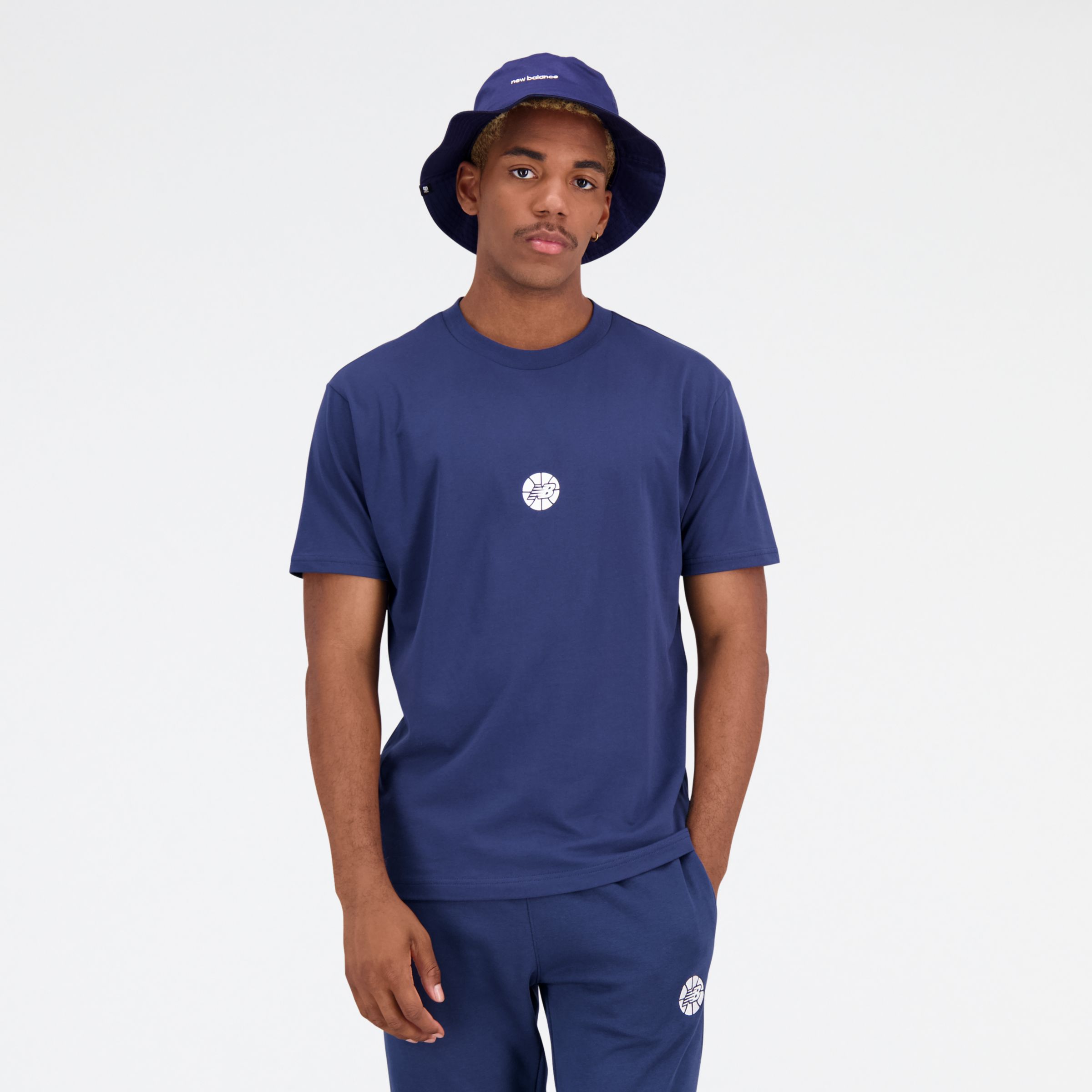New Balance Homens T-Shirt NB Hoops Essentials Fundamental in Azul, Cotton, Tamanho M