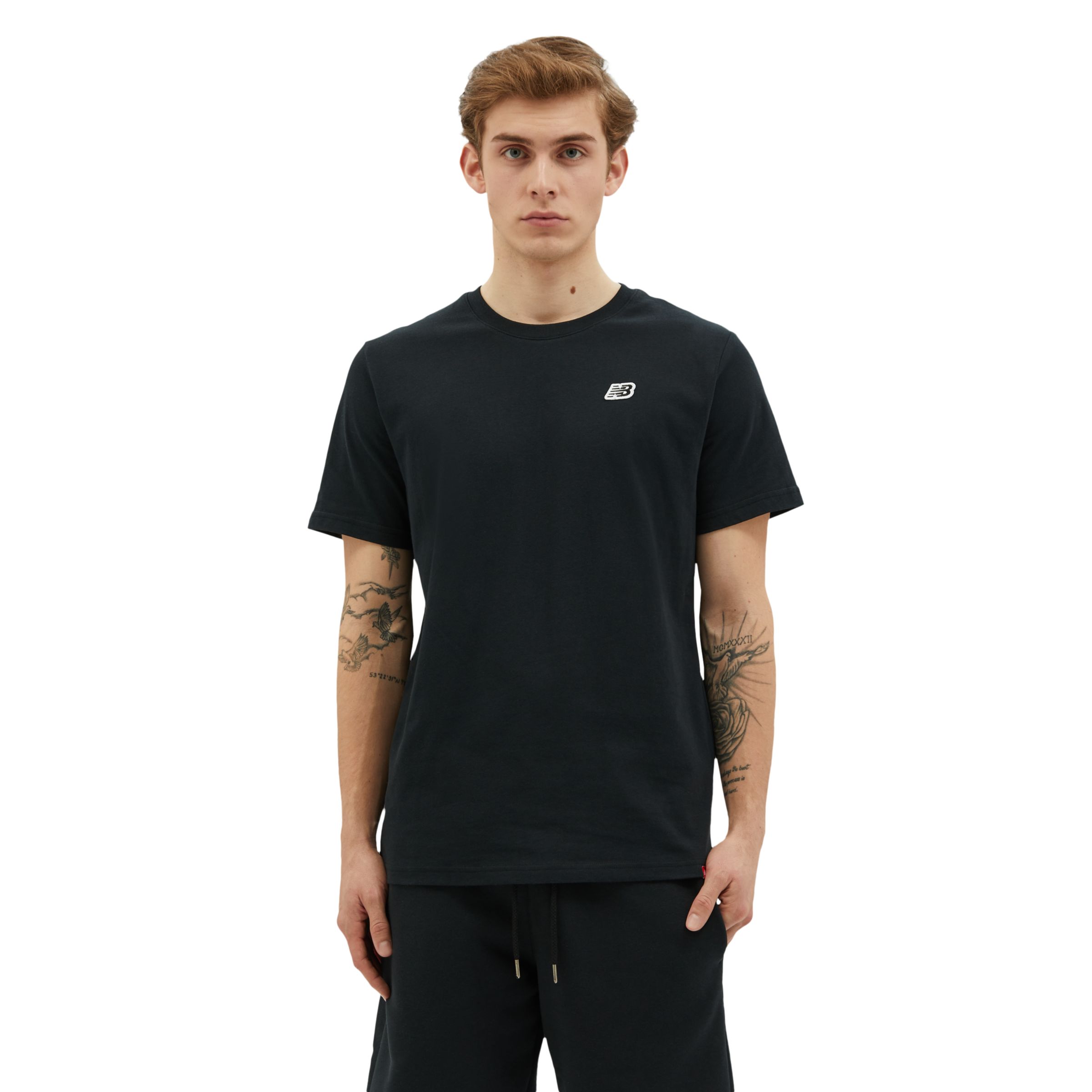 New Balance Homens T-Shirt NB Small Logo in Preto, Cotton, Tamanho XL