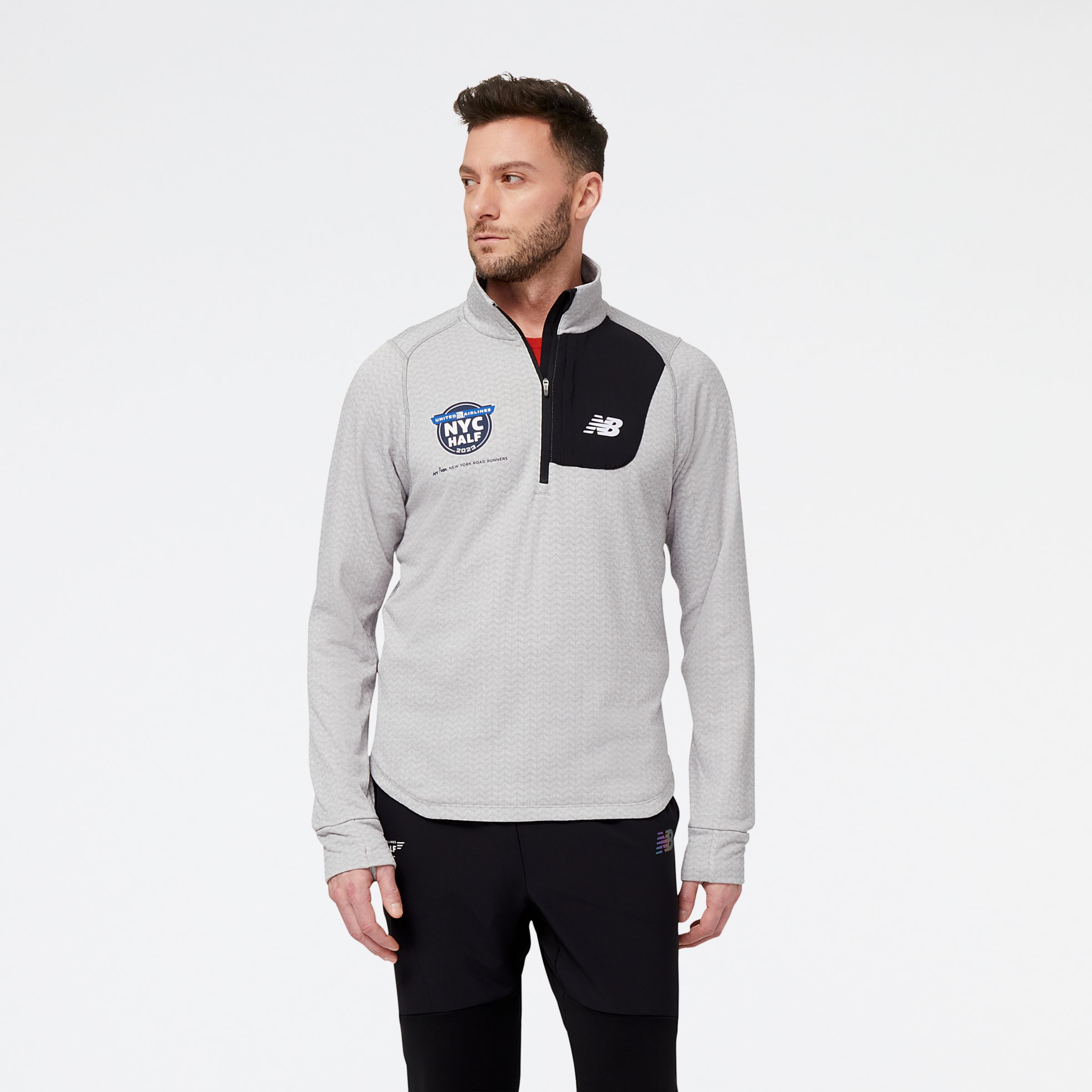 

New Balance Men's United Airlines NYC Half NB Heat Grid Half Zip Grey - Grey