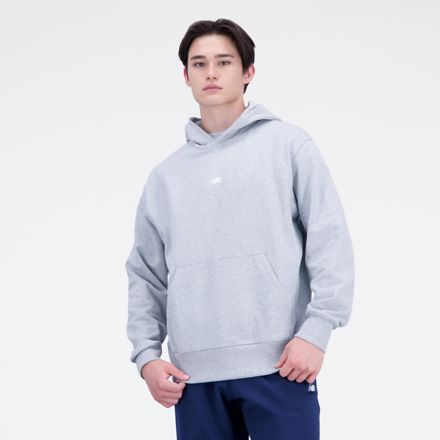 New Balance FRENCH TERRY SMALL LOGO HOODIE Grey - Fast delivery