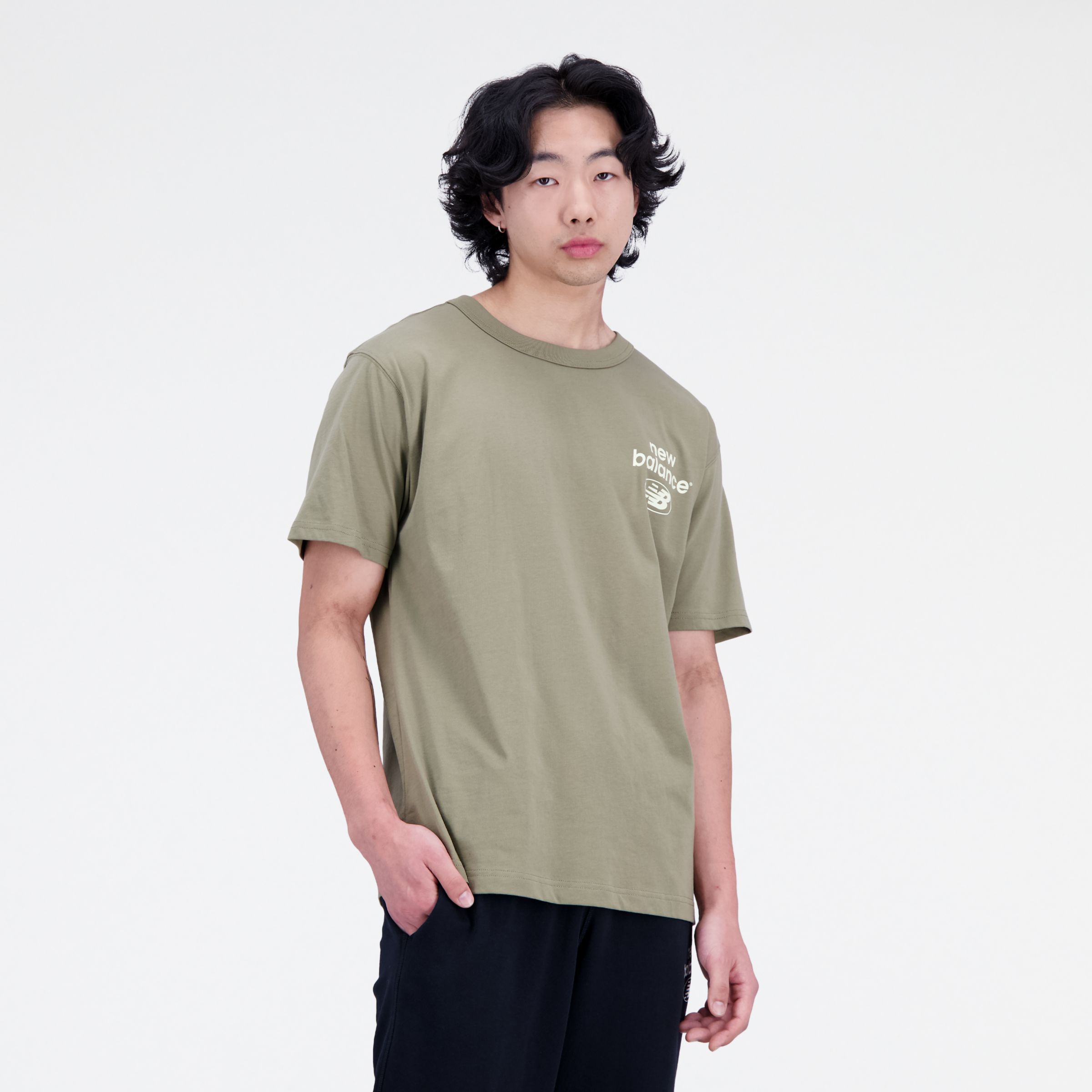 New Balance Homens T-Shirt Essentials Reimagined Cotton Jersey Short Sleeve in Verde, Tamanho XS