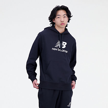 New Balance Essentials Stacked Logo French Terry Hoodie, MT31537BK image number null