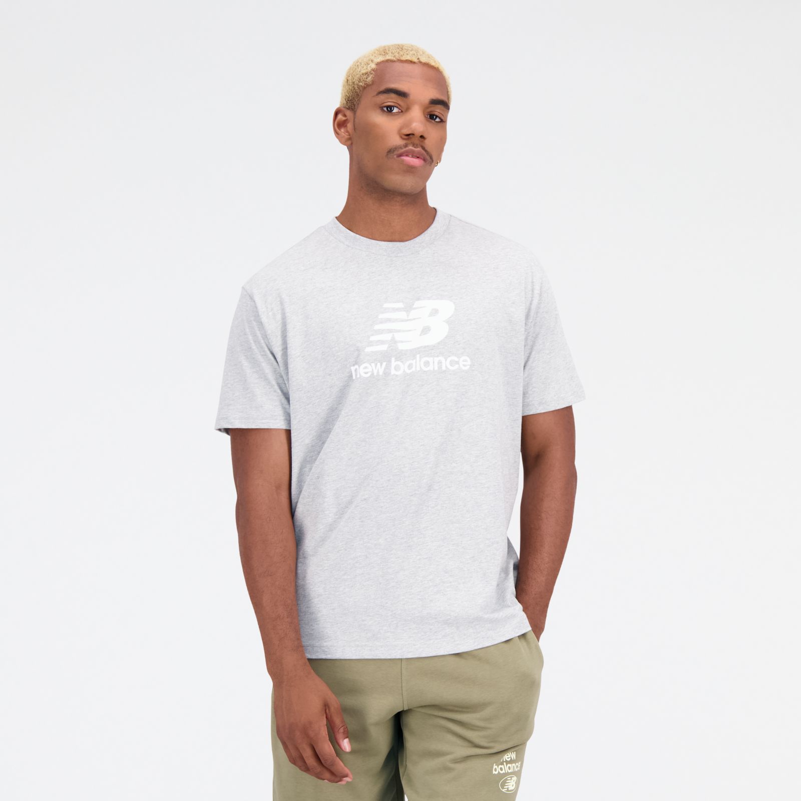 Men\'s Essentials Stacked Logo Cotton Sleeve - T-shirt Jersey Apparel Short New Balance
