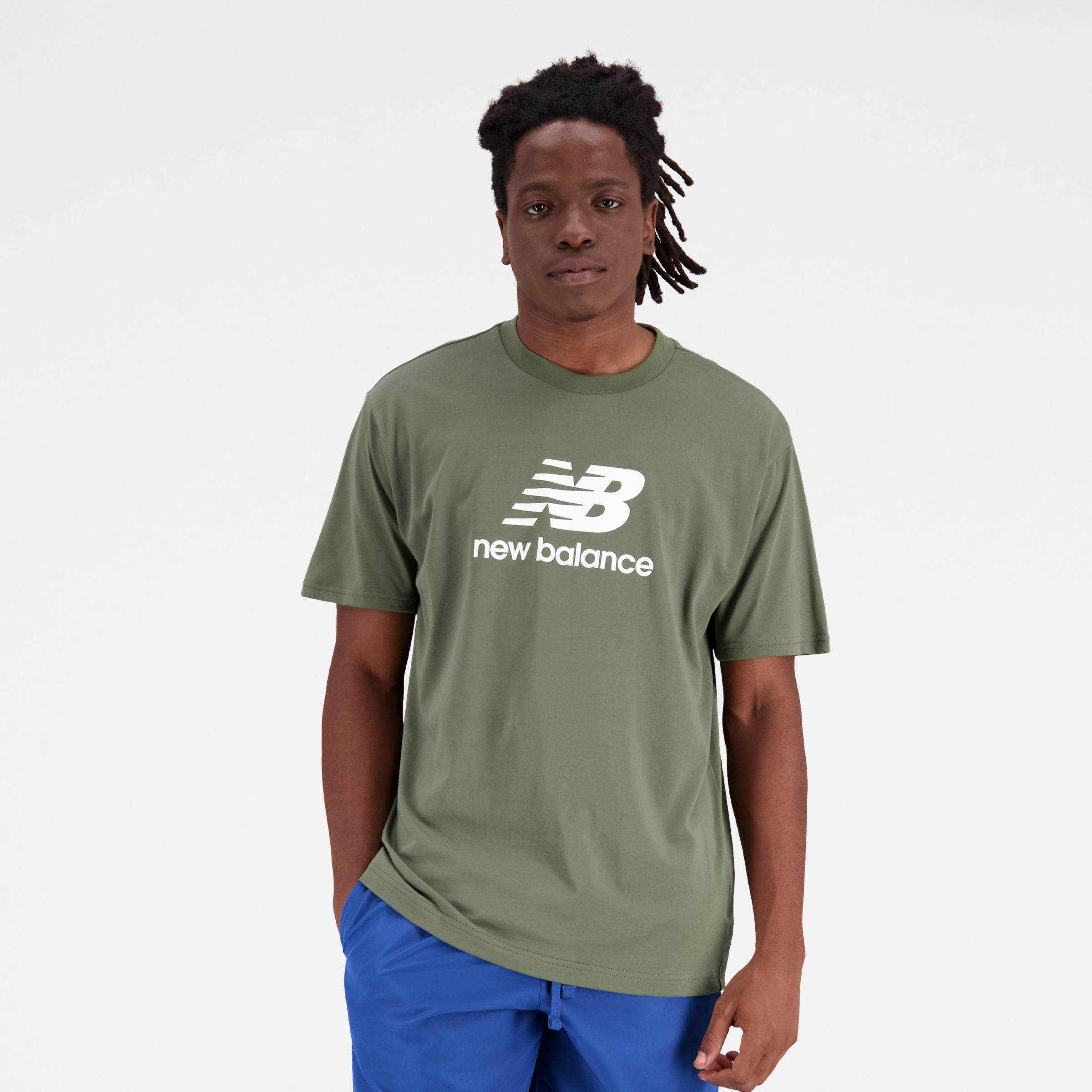 New Balance Homme T-Shirt Essentials Stacked Logo Cotton Jersey Short Sleeve T-shirt en Green/vert, Taille XL