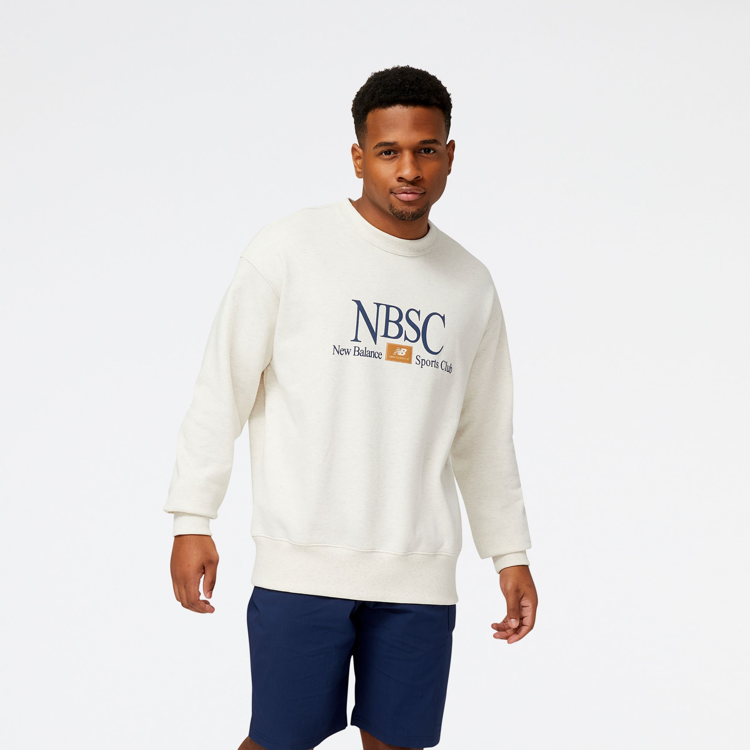 New Balance Homme Athletics Sports Club French Terry Crewneck en Beige, Cotton, Taille 2XL