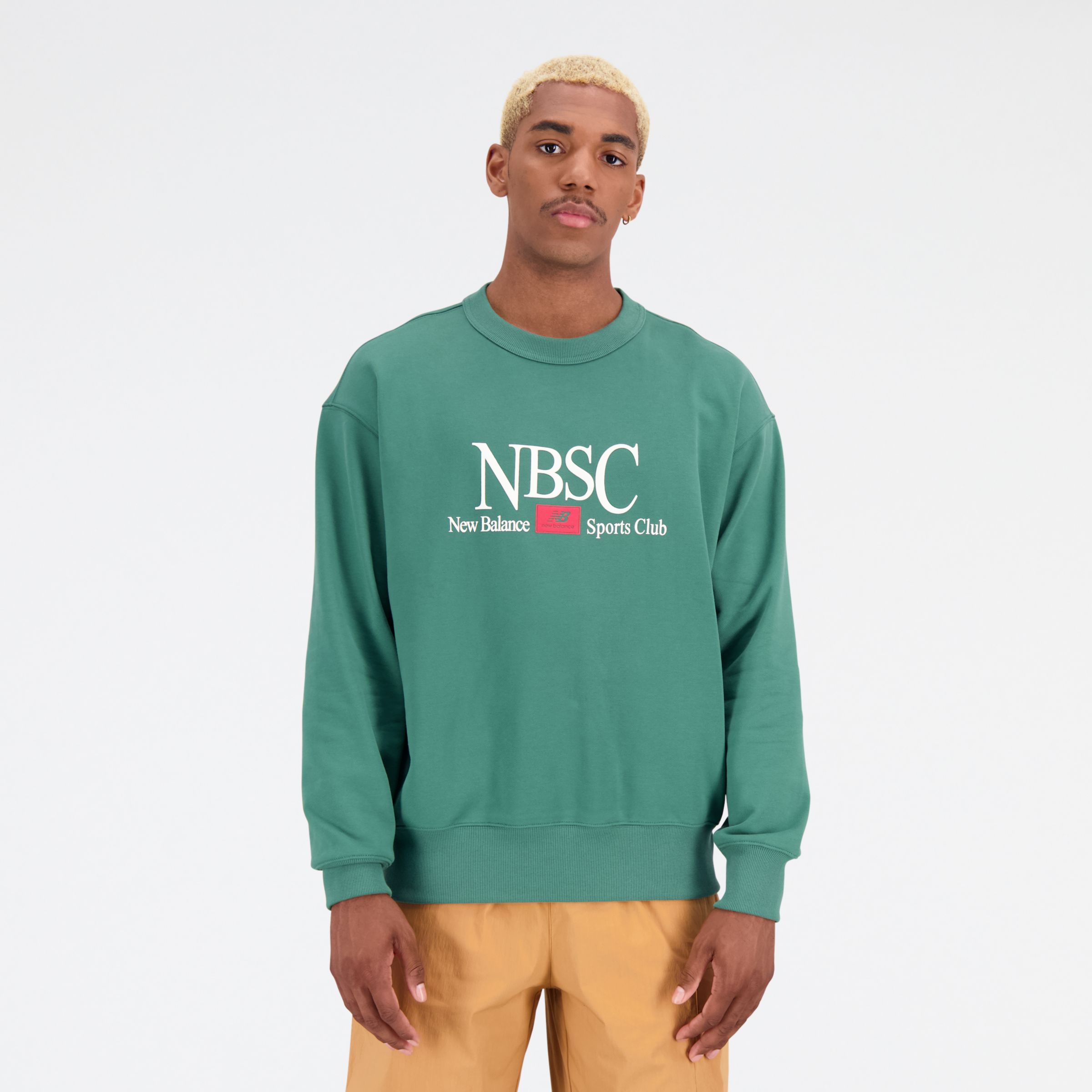 New Balance Homme Athletics Sports Club French Terry Crewneck en Green/vert, Cotton, Taille L