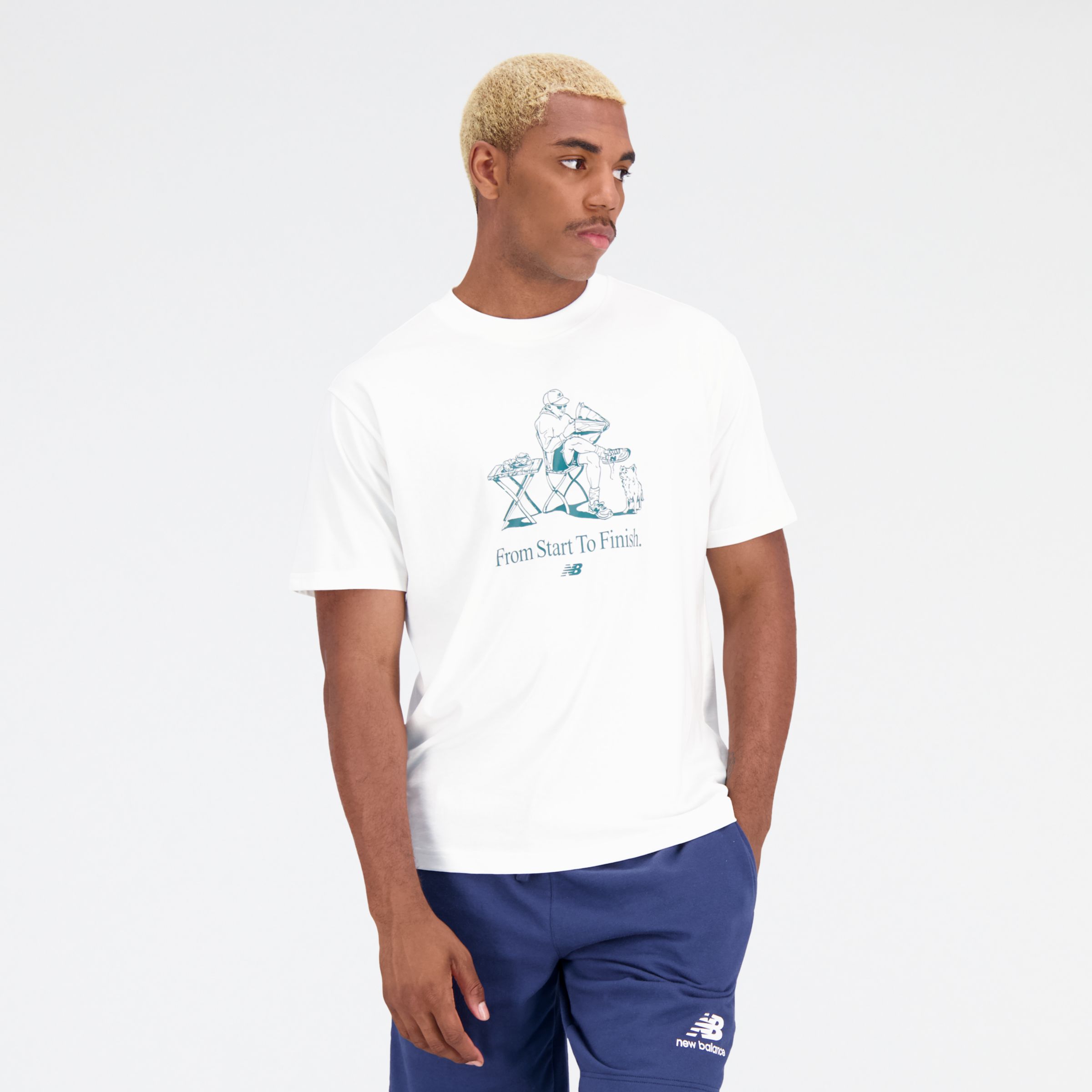 New Balance Homme Essentials Cafe Grandpa Cotton Jersey T-Shirt en White/blanc, Taille XL