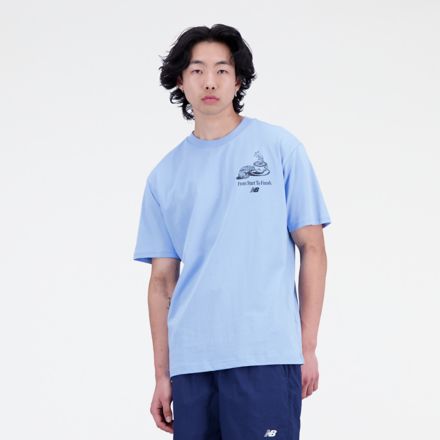 New Balance ESSENTIALS CAFE - T-shirt imprimé - white/blue/blanc 