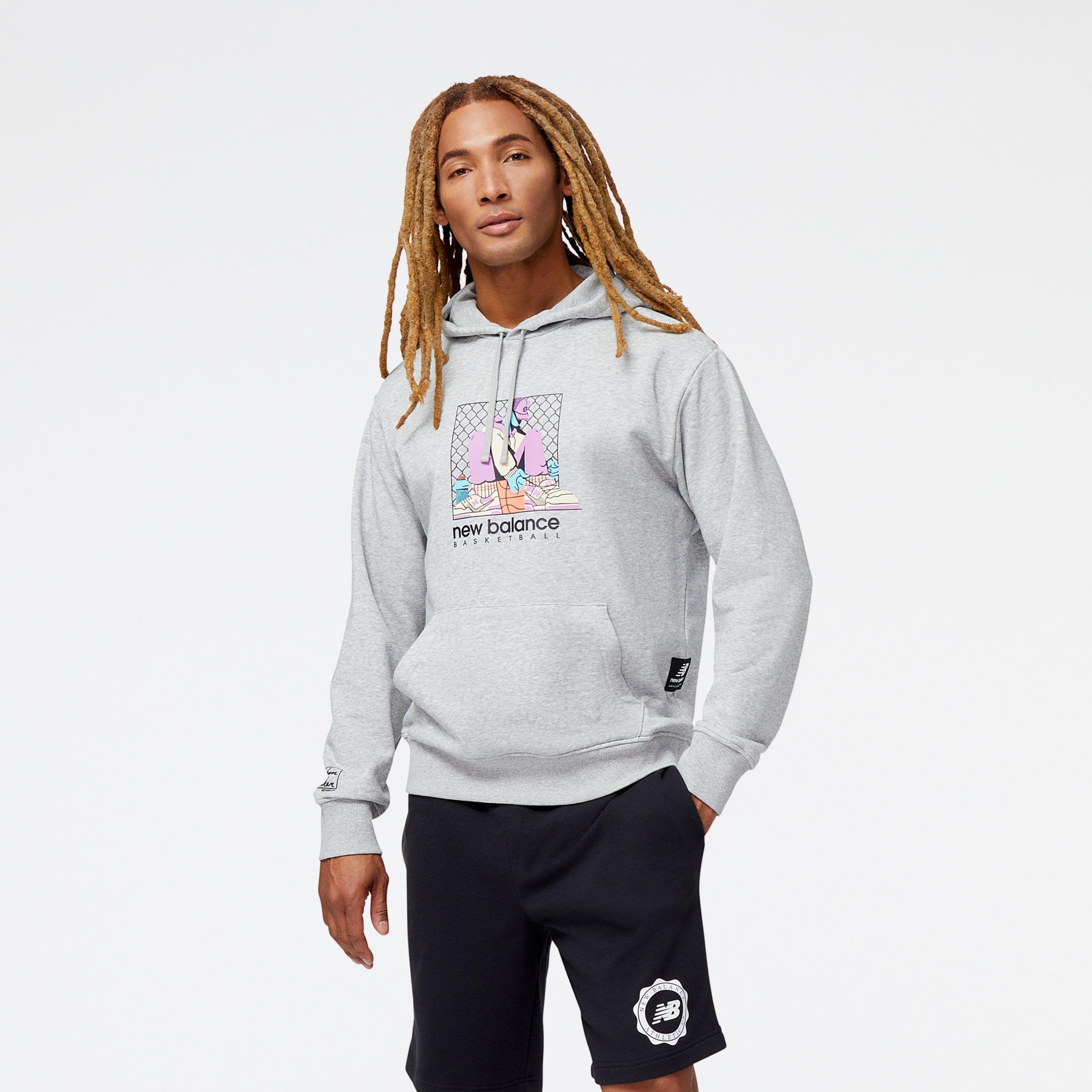 New Balance Homens Hoops French Terry Hoodie in Cinza, Poly Knit, Tamanho XL