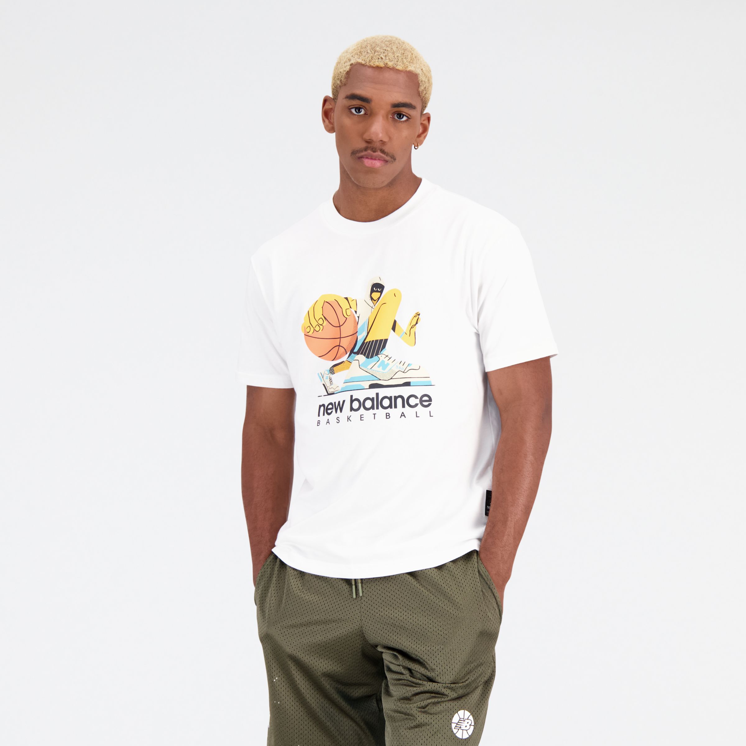 New Balance Homens Hoops Cotton Jersey Short Sleeve T-shirt in Branca, Tamanho 2XL