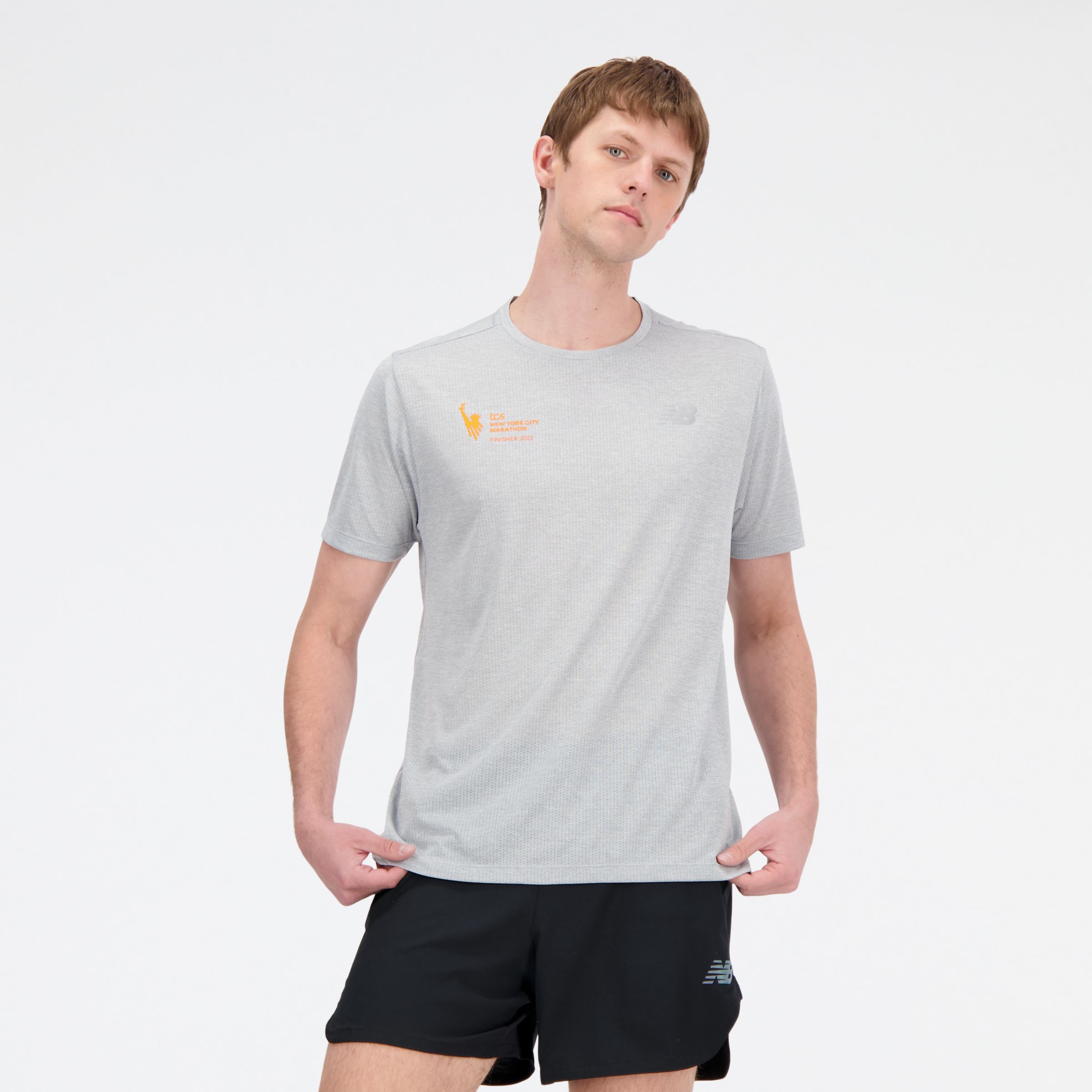 

New Balance Men's NYC Marathon Impact Run Short Sleeve Grey - Grey