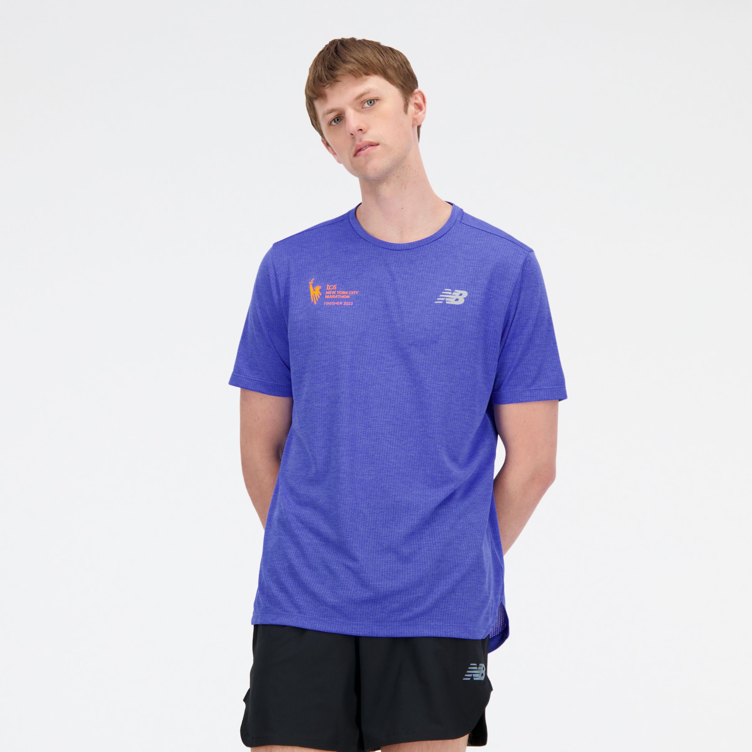 

New Balance Men's NYC Marathon Impact Run Short Sleeve Blue - Blue