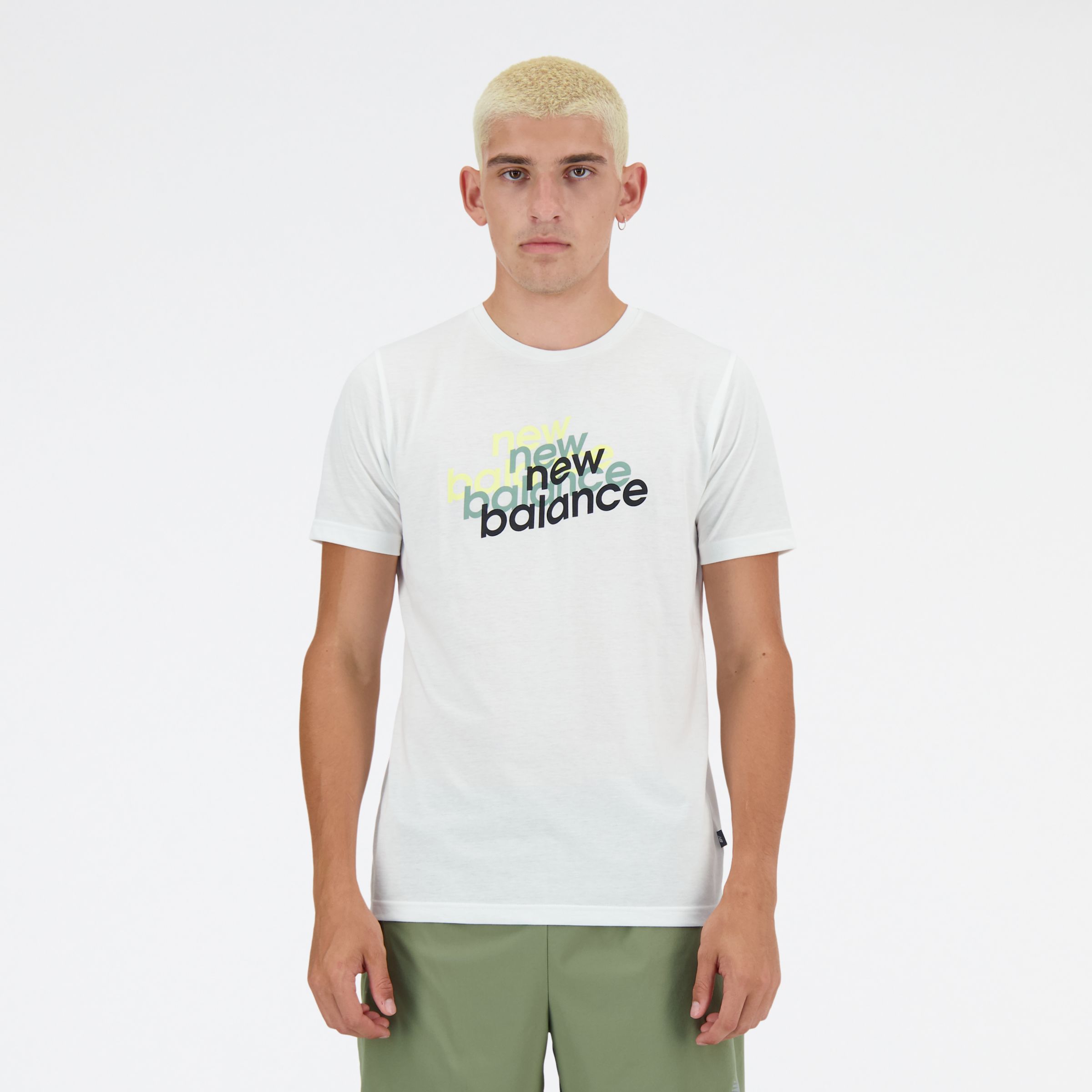 New Balance Homme Sport Essentials Heathertech Graphic T-Shirt en Blanc, Poly Knit, Taille XS