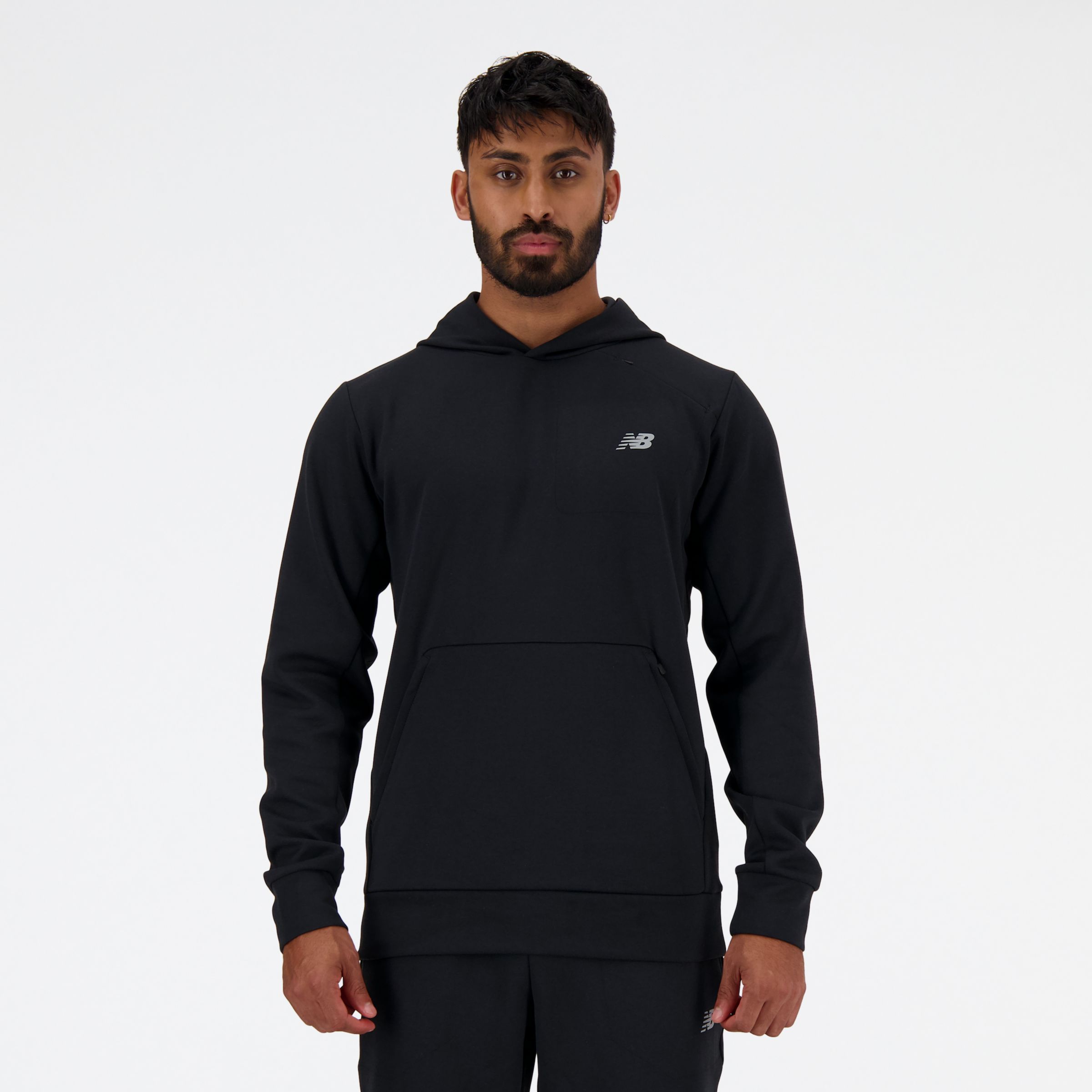 New Balance Men's Tech Knit Hoodie in Black Poly Knit, size Medium