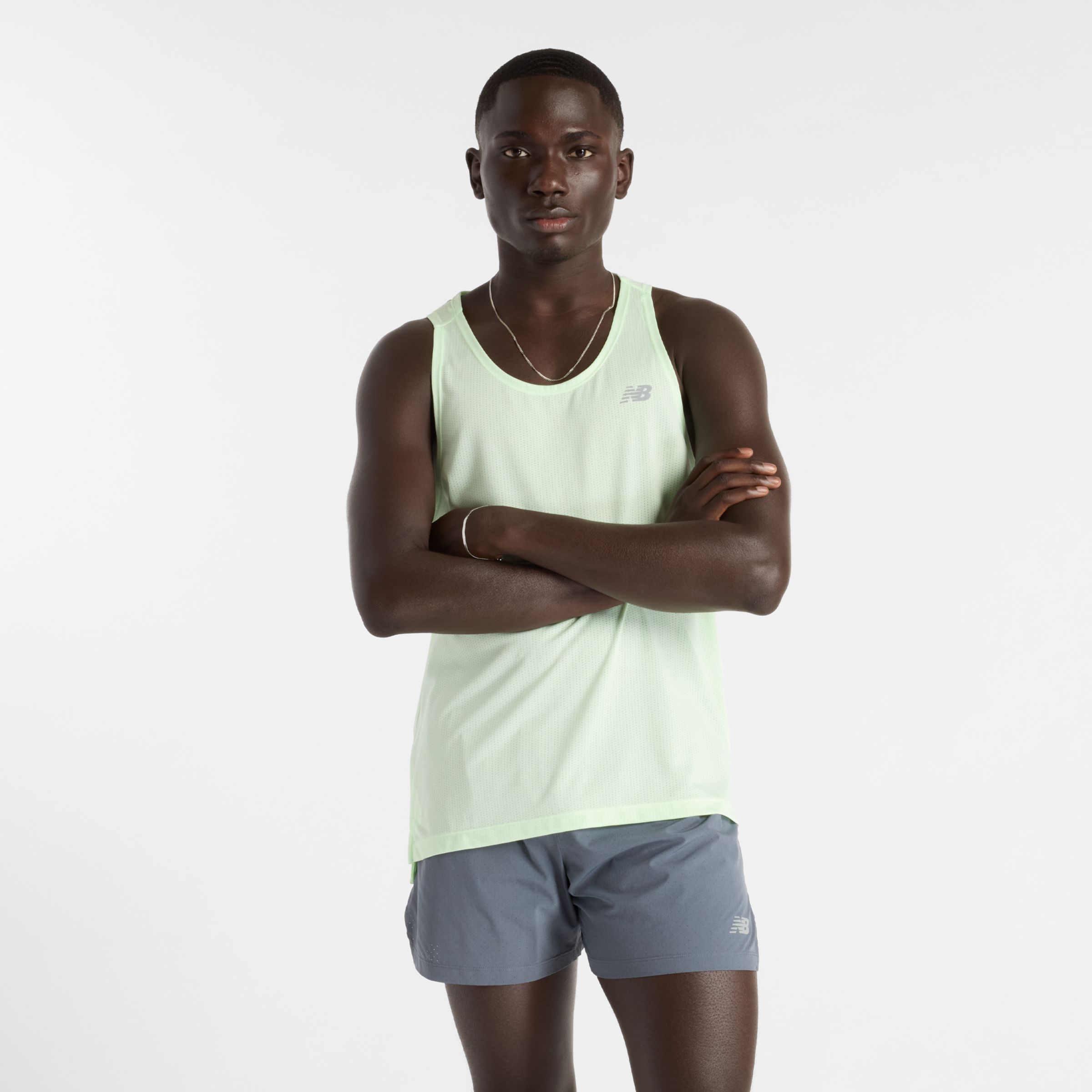 New Balance Men's Athletics Tank in Green Poly Knit, size Small