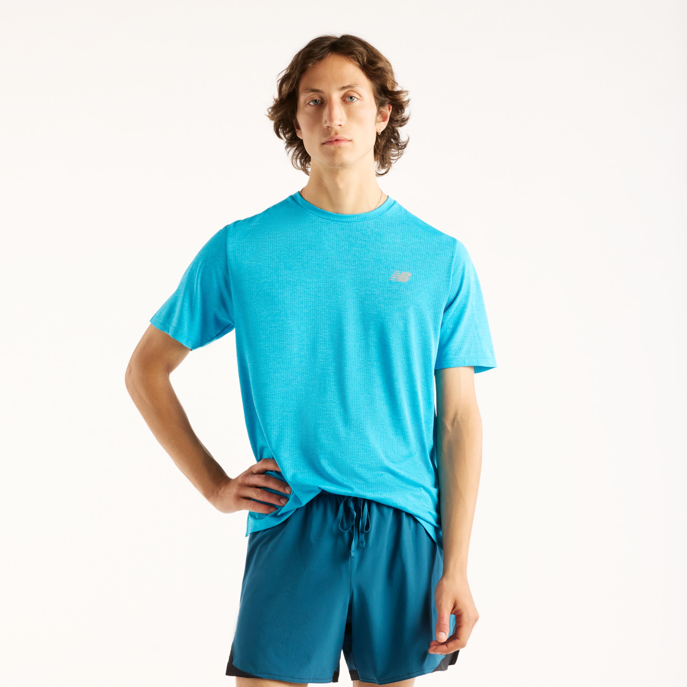 New Balance M&auml;n RC Essential T-Shirt i Bl&aring; Poly Sticka, Storlek XL
