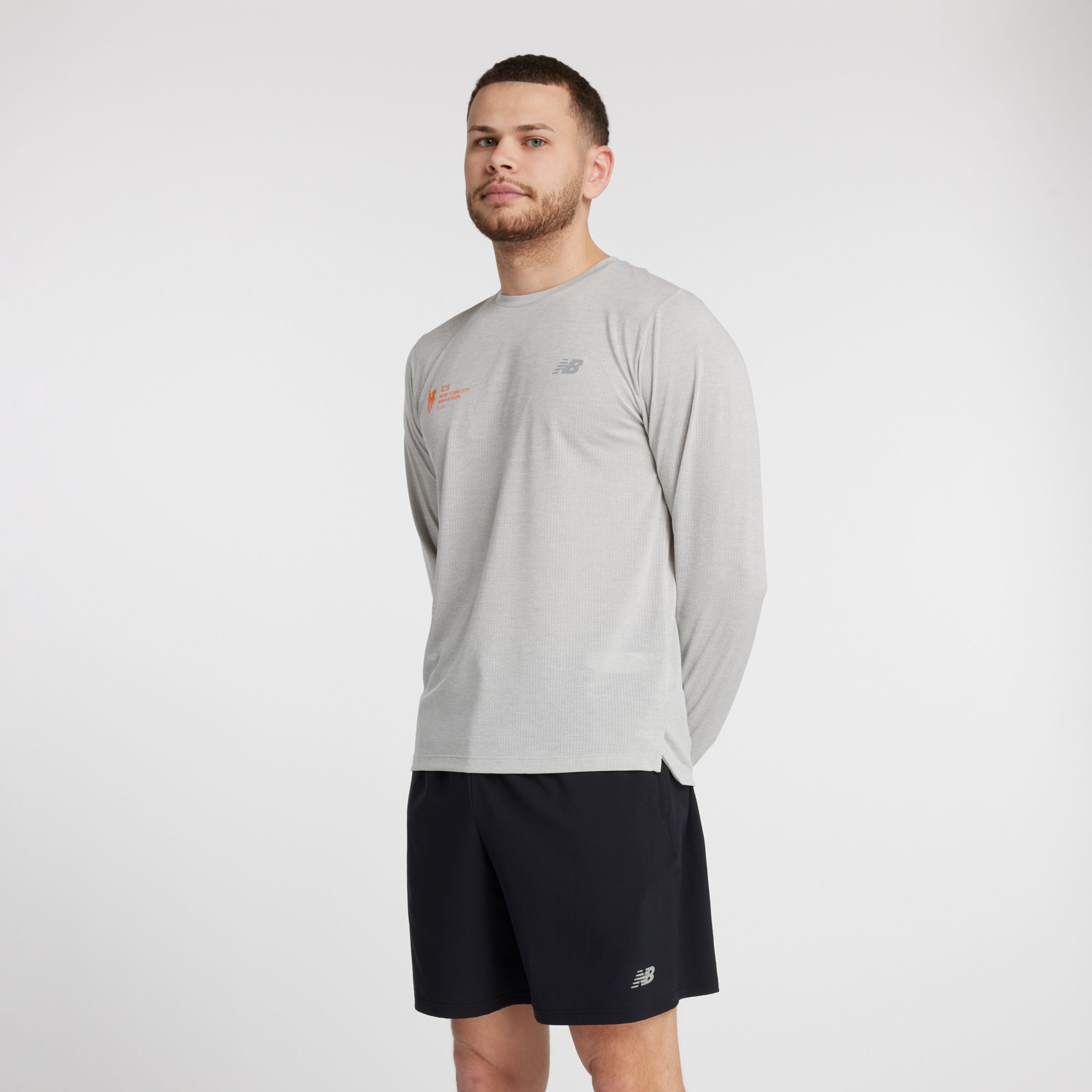 New Balance Men's Tcs New York City Marathon Training Athletics Long Sleeve Shirt In Grey