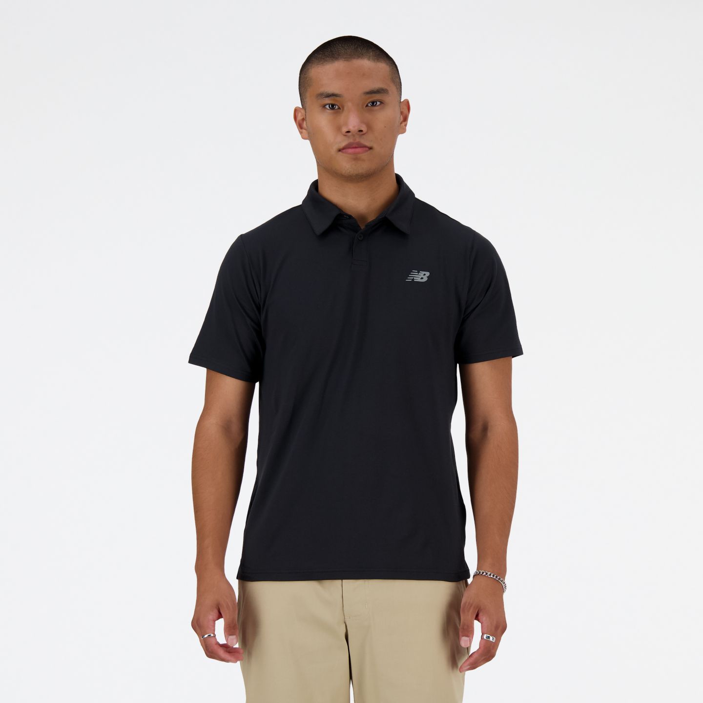 Мужское поло New Balance Performance Polo, цвет: Чёрный / Серый — фото 1