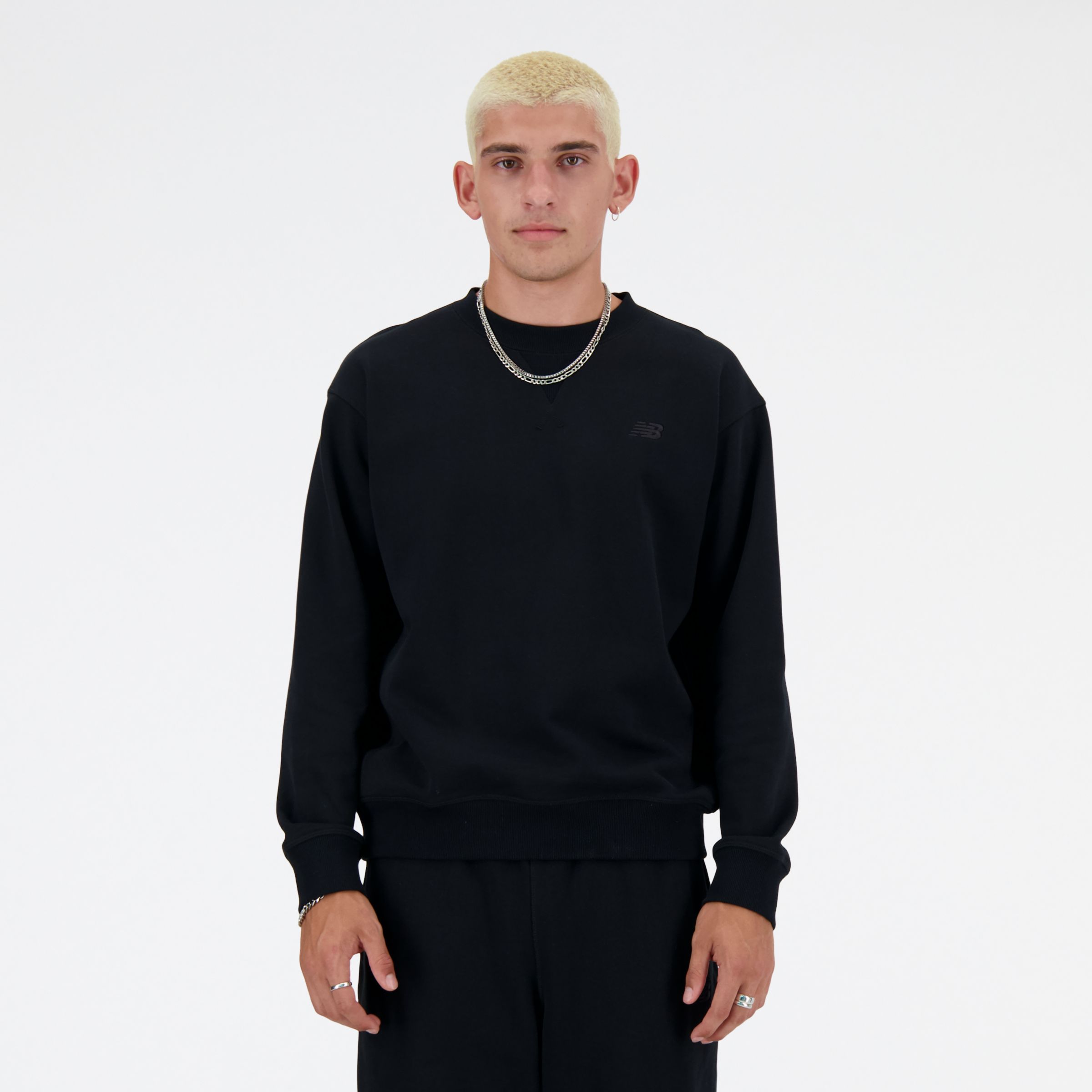New Balance Homme Athletics French Terry Crew en Noir, Coton, Taille L
