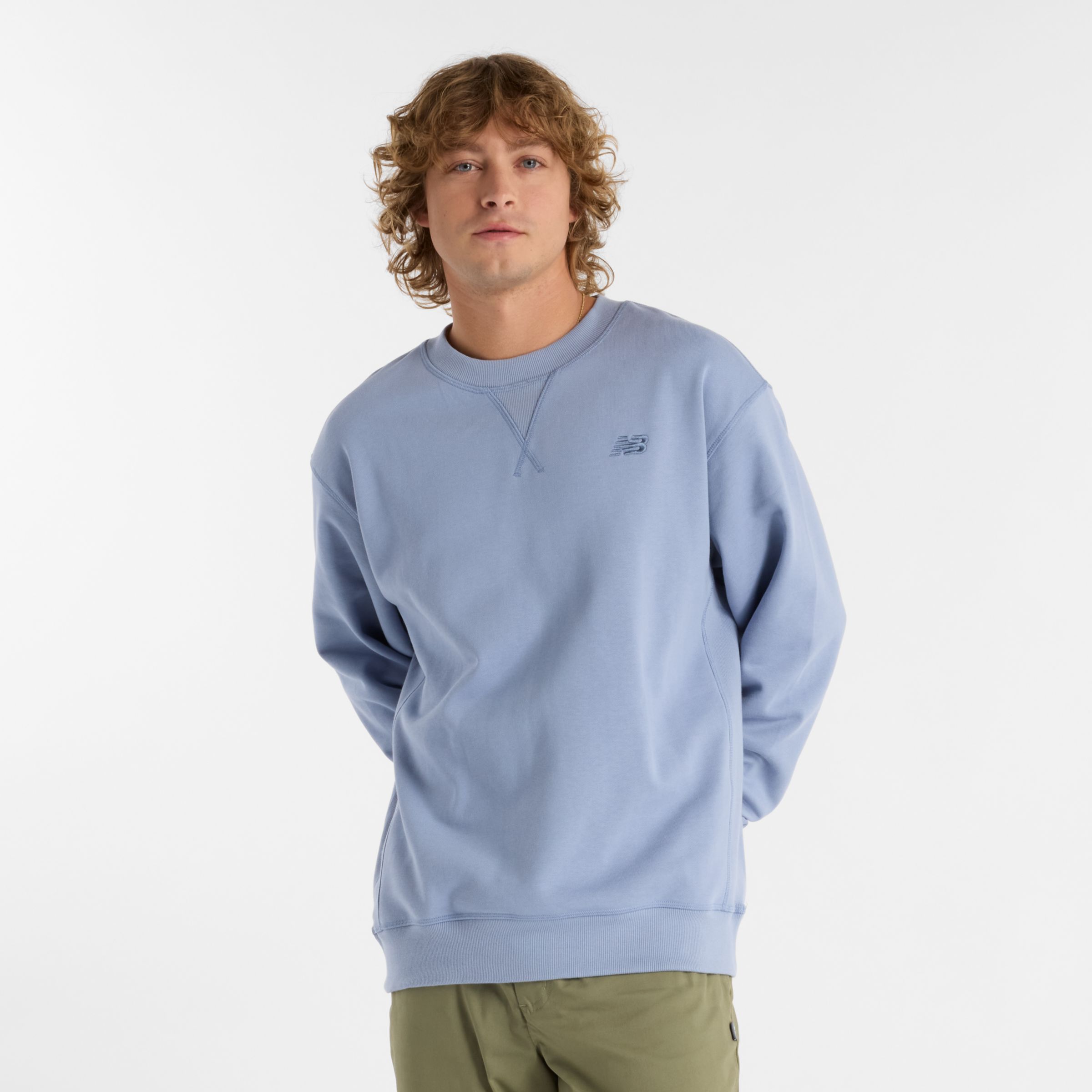New Balance Homme Athletics French Terry Crew en Bleu, Coton, Taille M