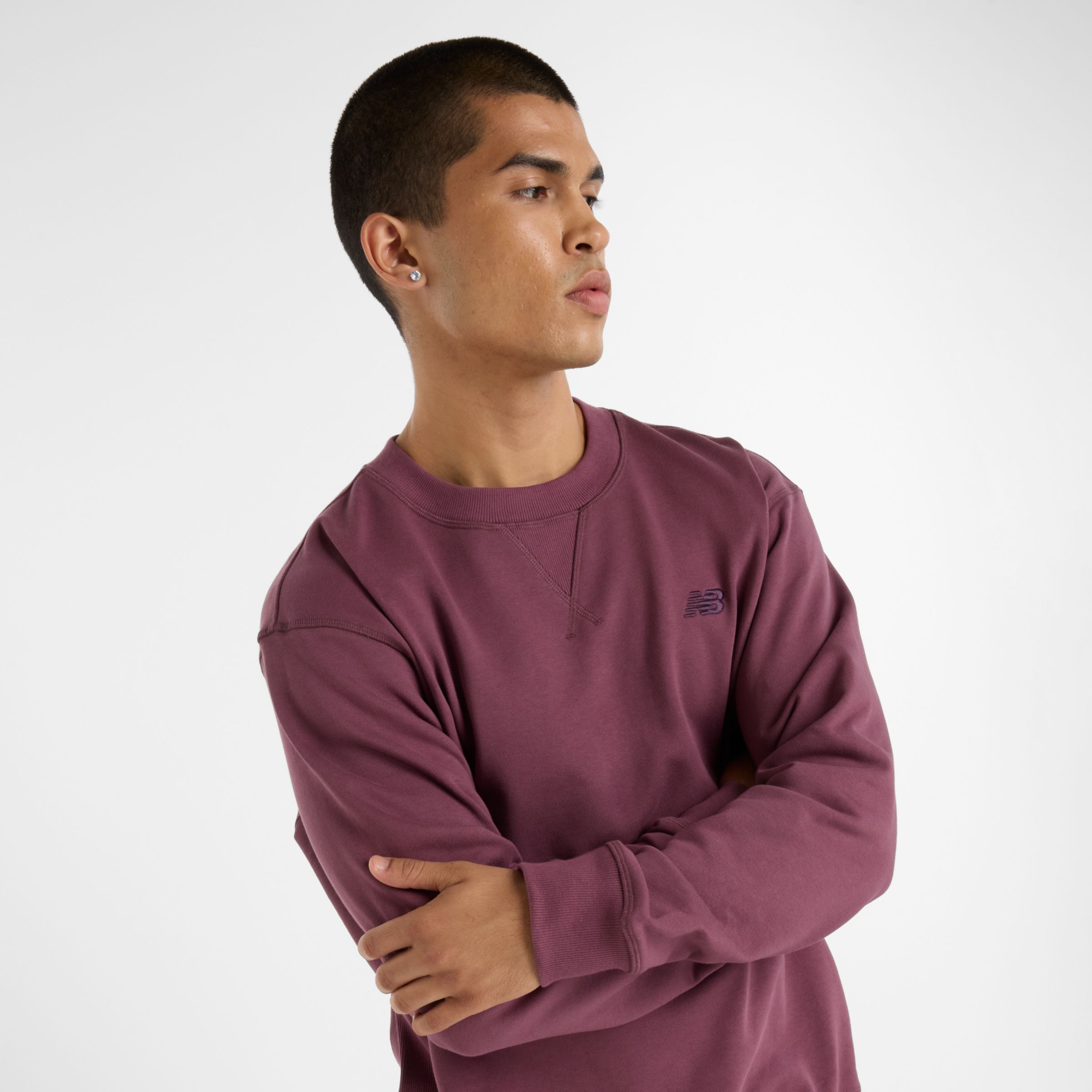 New Balance Men's Athletics French Terry Crew in Purple Cotton, size 2X-Large