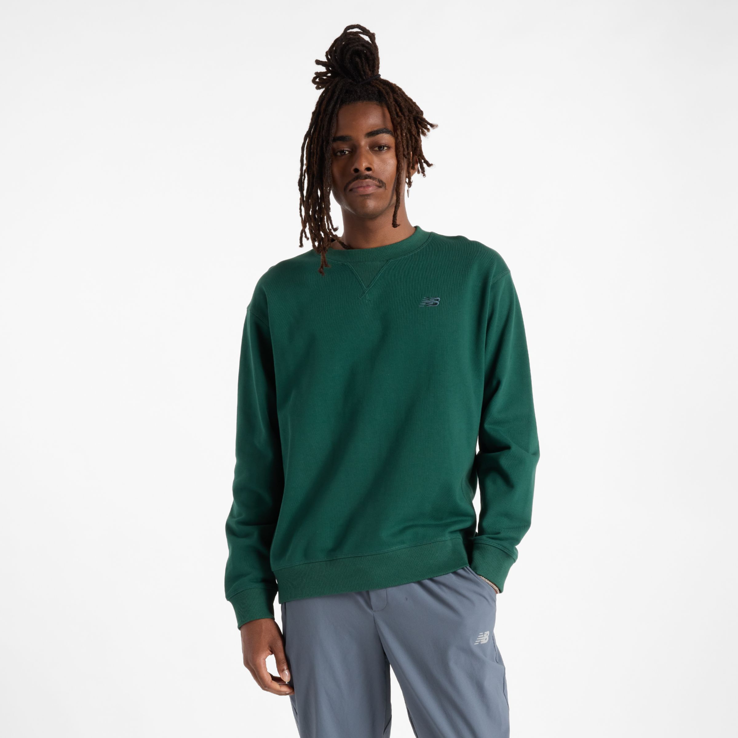 New Balance Homme Athletics French Terry Crew en Vert, Coton, Taille L