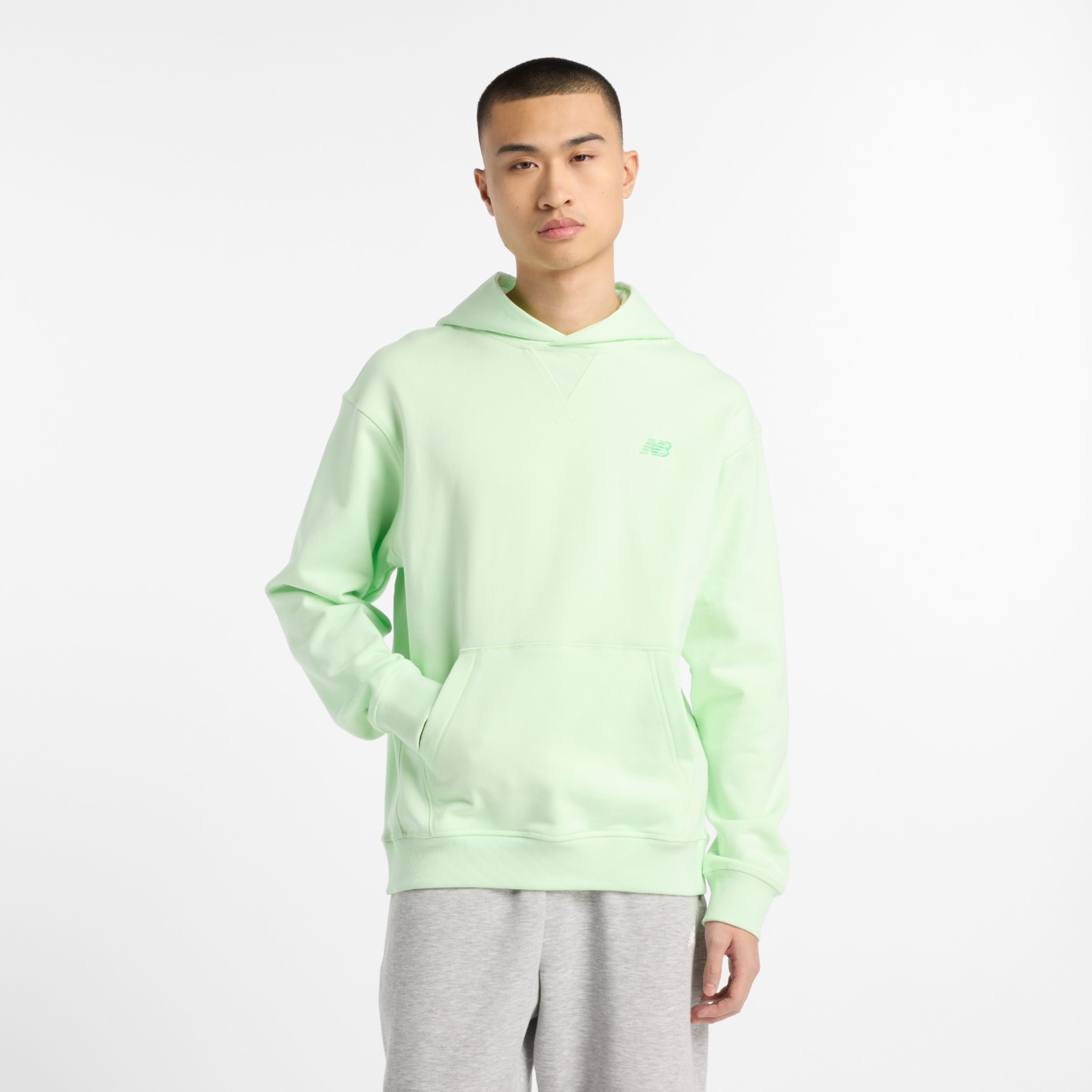New Balance Men's Athletics French Terry Hoodie in Green Cotton Fleece, size X-Large
