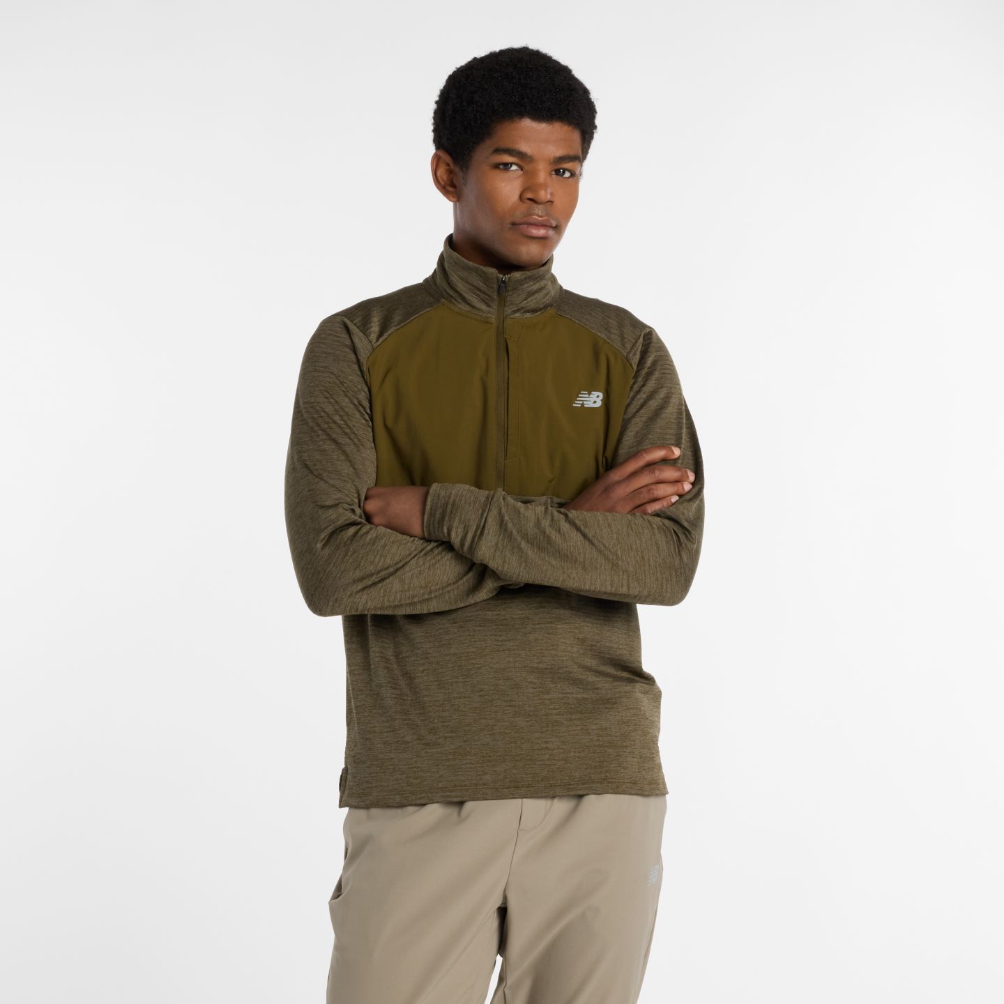 Мужские футболки New Balance RC Essential Heat Grid 1/2 Zip, цвет: Меланжевый — фото 1