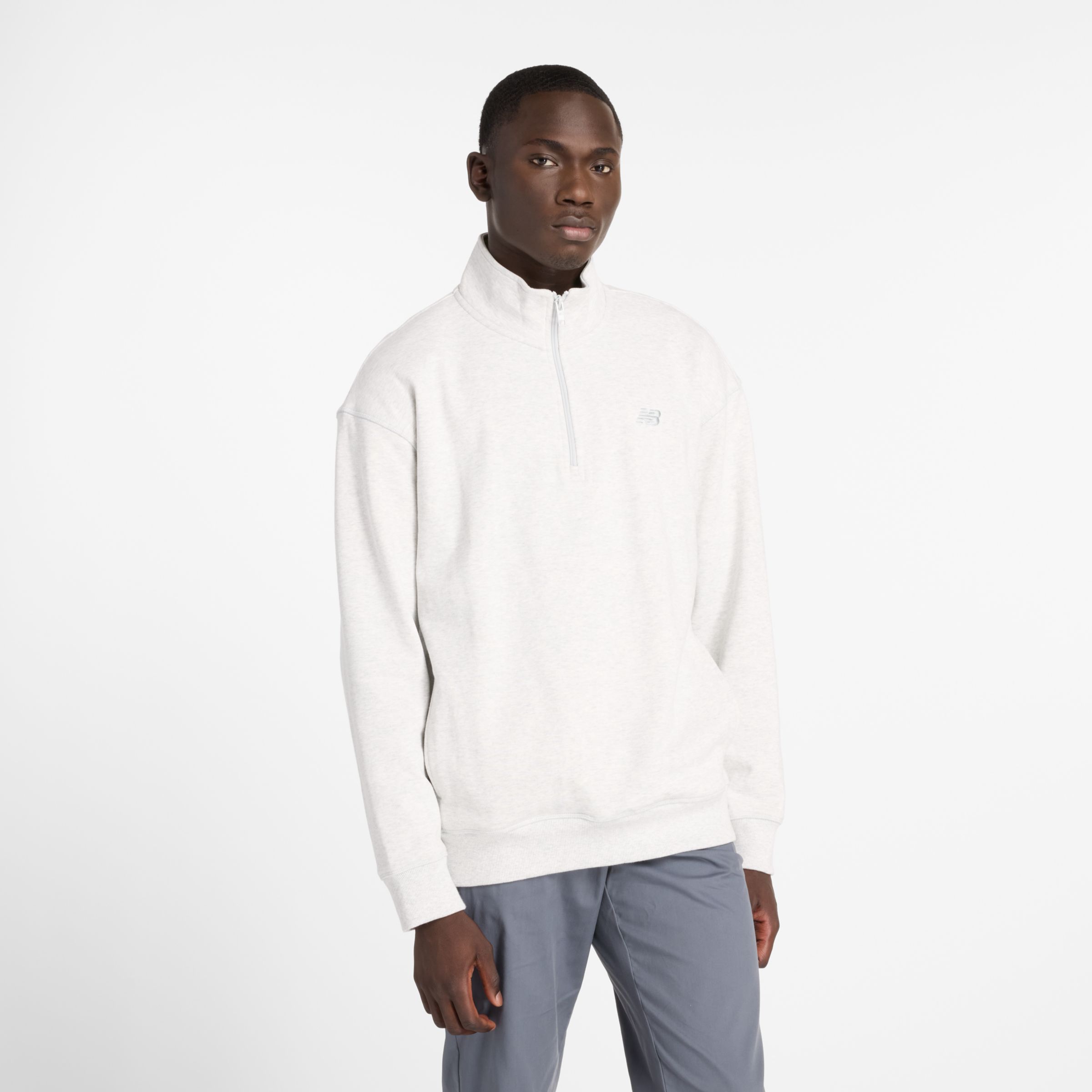 New Balance Homme Athletics Fleece 1/2 Zip en Gris, Cotton Fleece, Taille XL