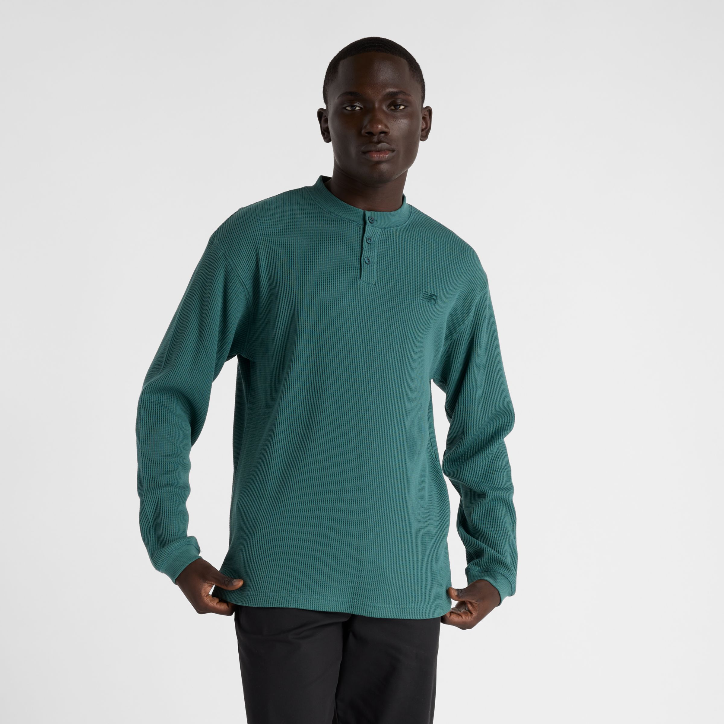 

New Balance Men's Waffle Knit Long Sleeve Henley Green - Green