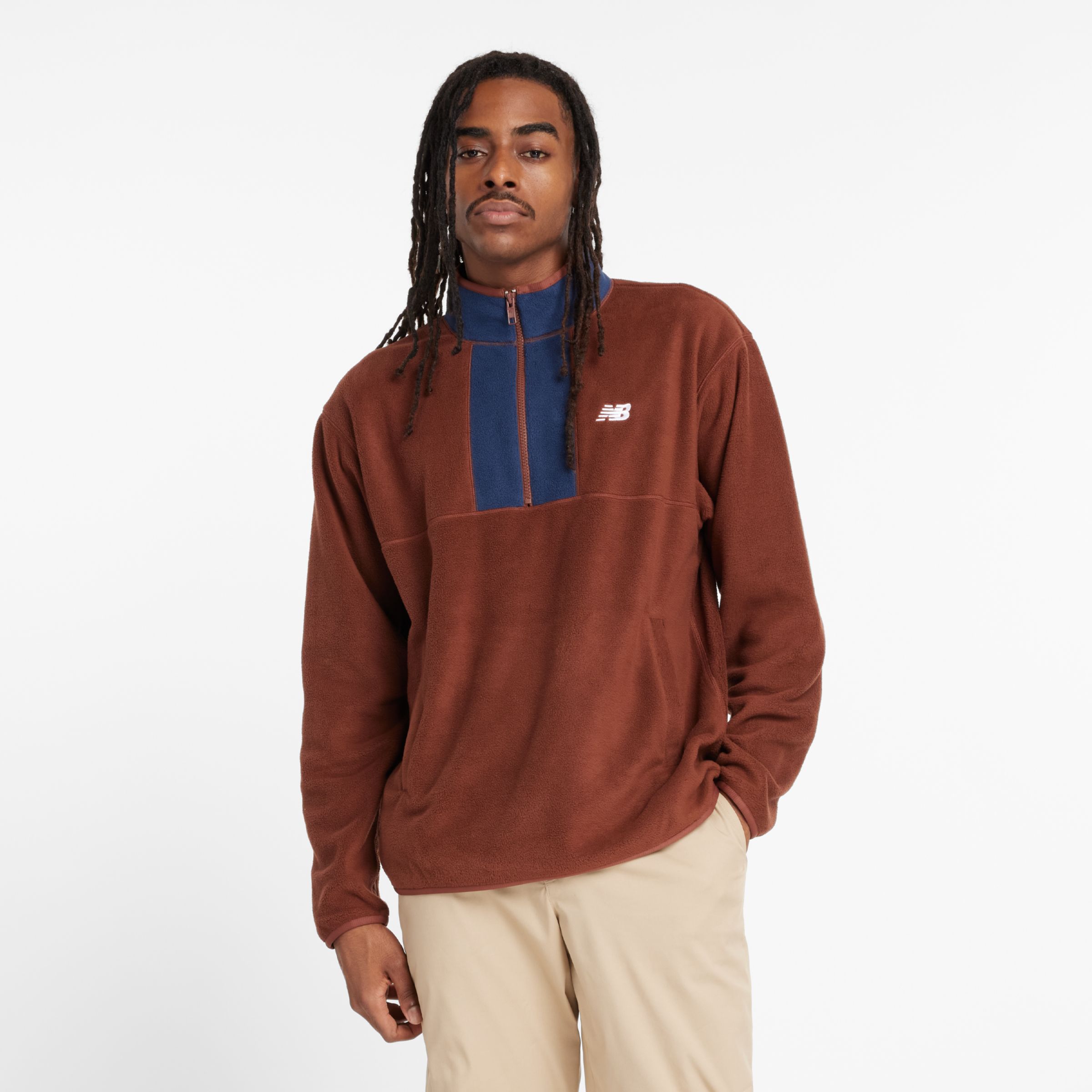 New Balance Homme Polar Fleece 1/2 Zip en Marron, Polaire poly, Taille M