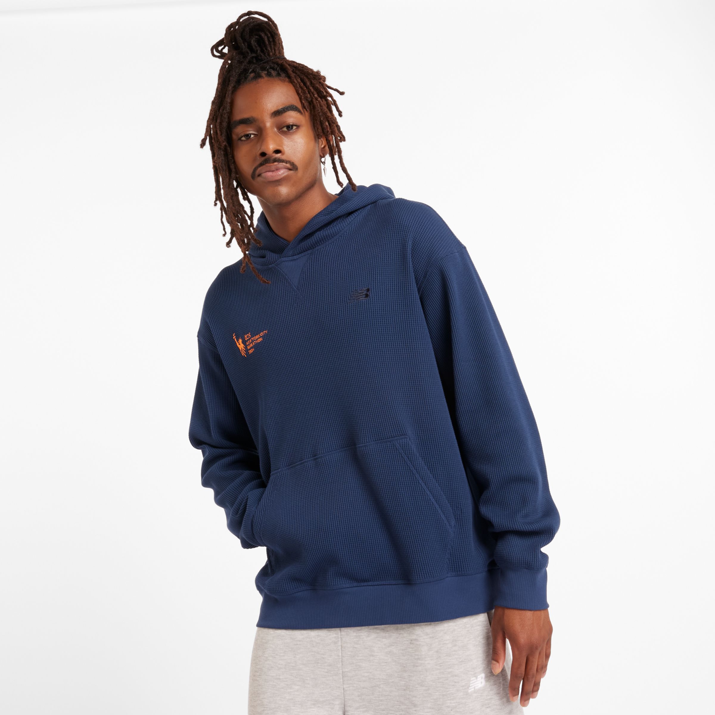 

New Balance Men's NYC Marathon Waffle Knit Hoodie Blue - Blue