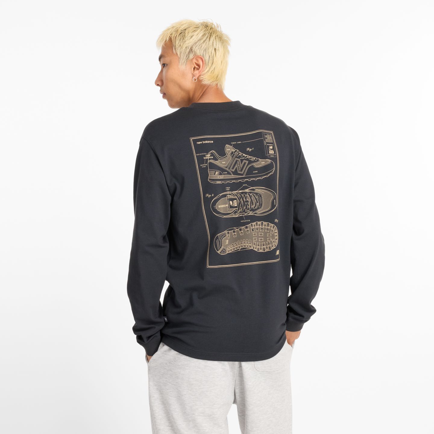 Мужской топ New Balance Athletics 574 Sketch Long Sleeve, цвет: Чёрный — фото 1