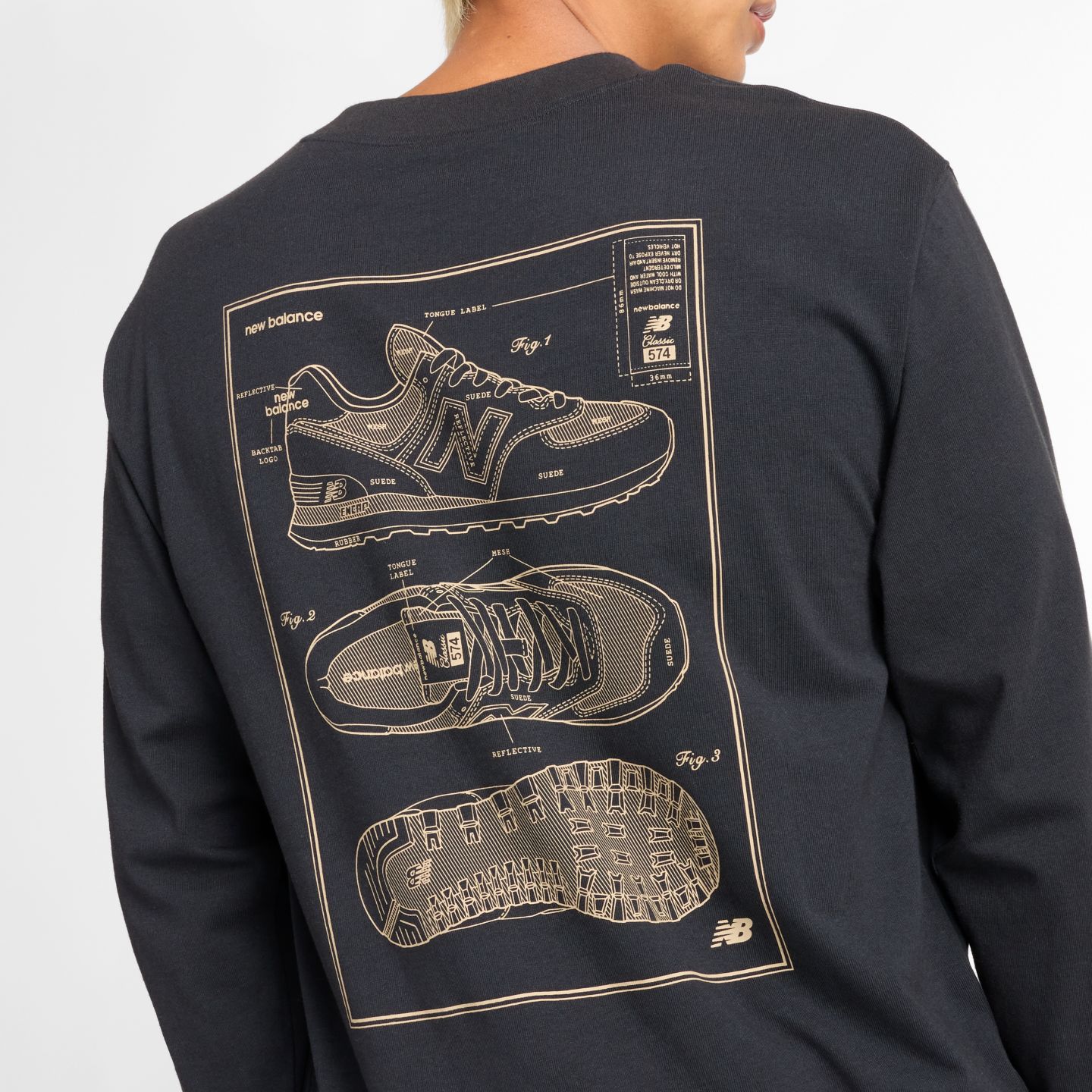 Мужской топ New Balance Athletics 574 Sketch Long Sleeve, цвет: Чёрный — фото 4