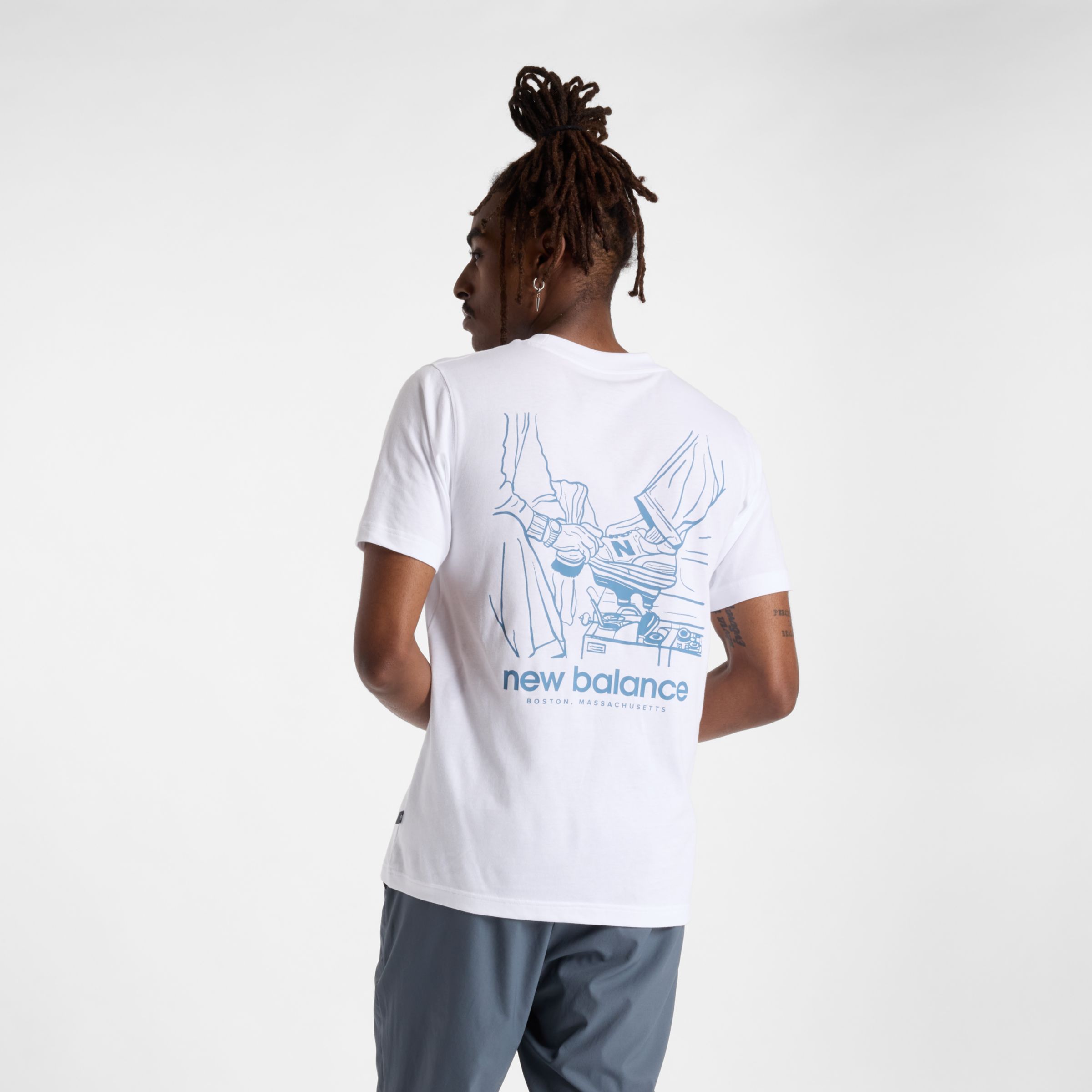 New Balance Homme Shine T-Shirt en Blanc, Coton, Taille XS