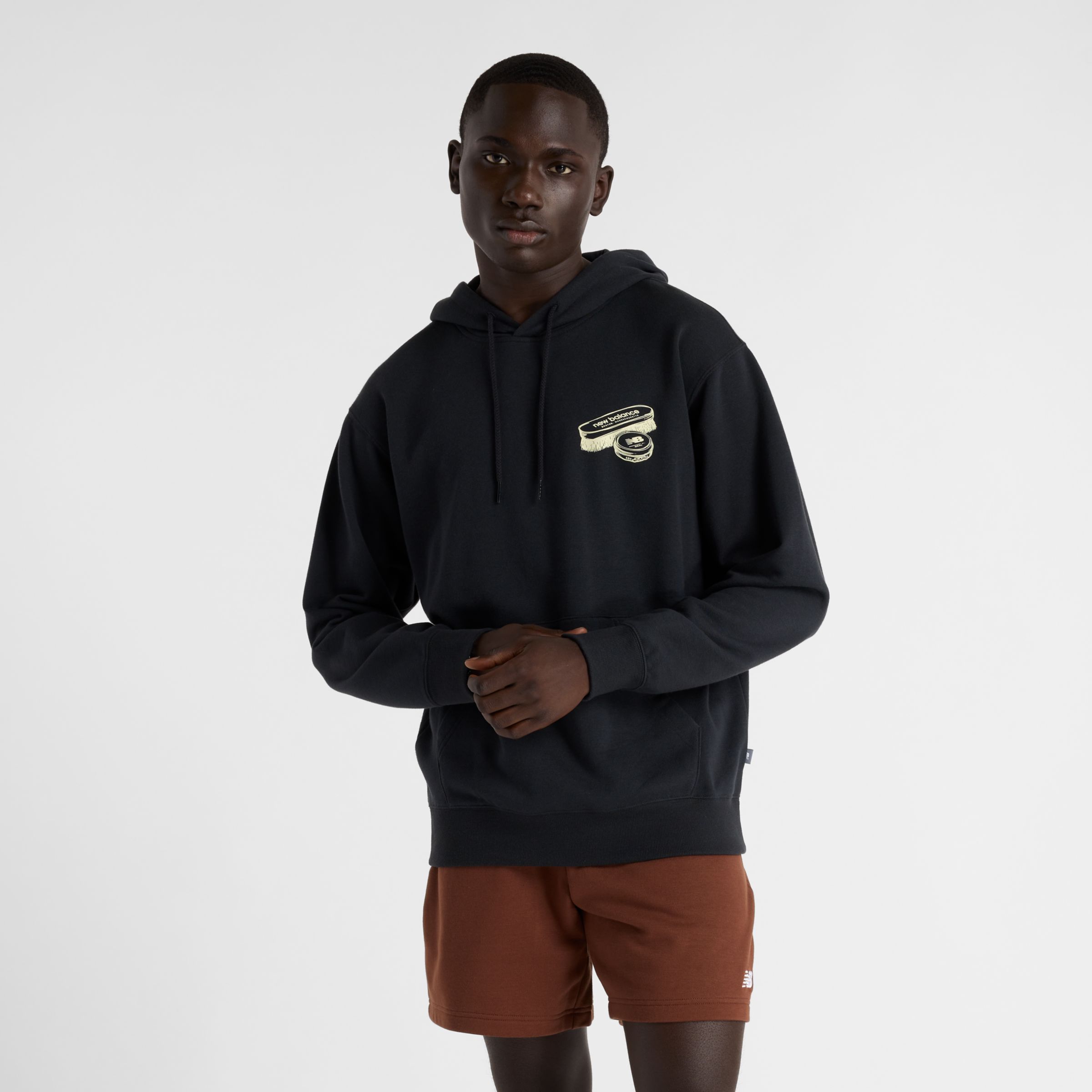 New Balance Uomo French Terry Shine Hoodie in Nero, Taglia S