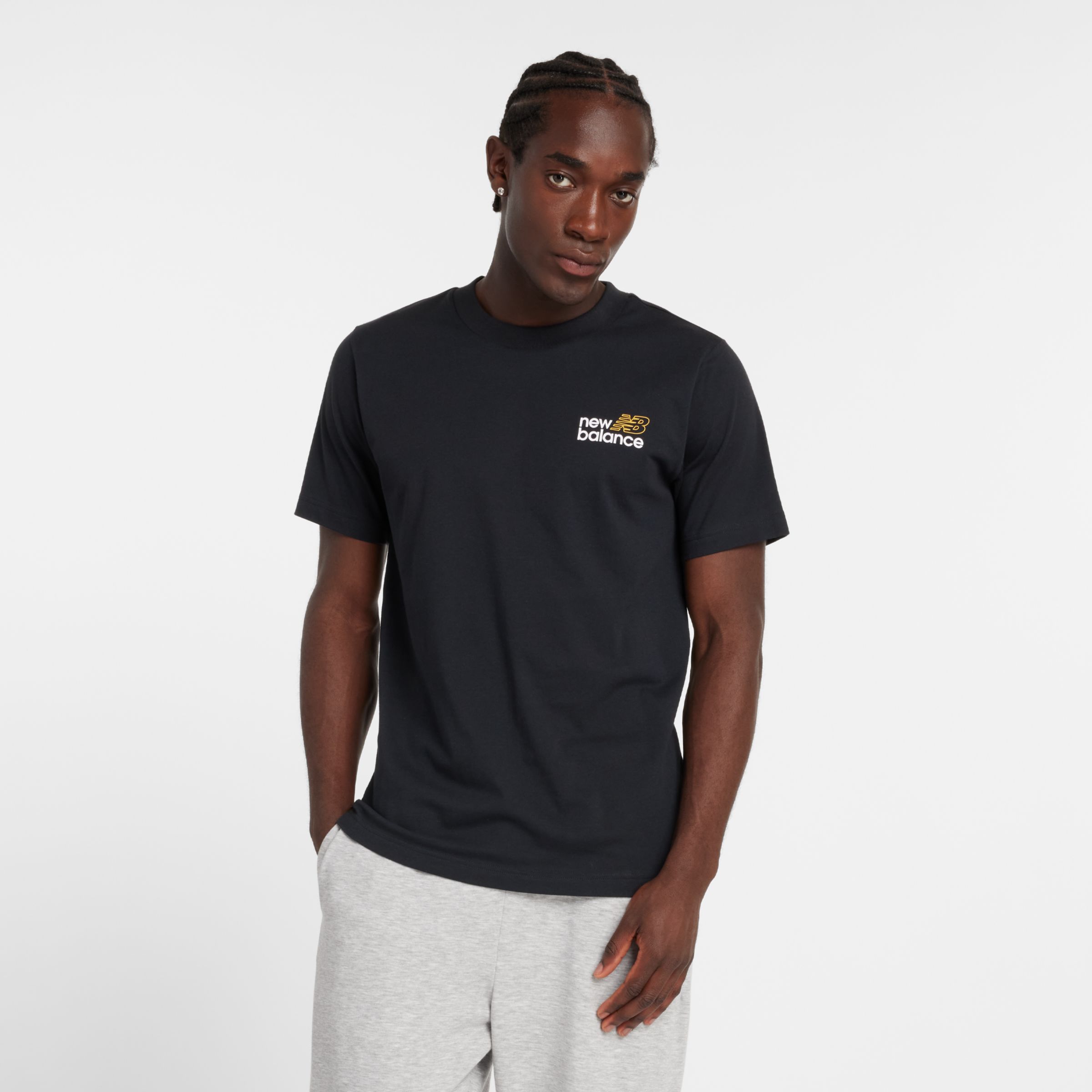 New Balance Homme Sport Graphic Brand T-Shirt en Noir, Jersey de coton, Taille L