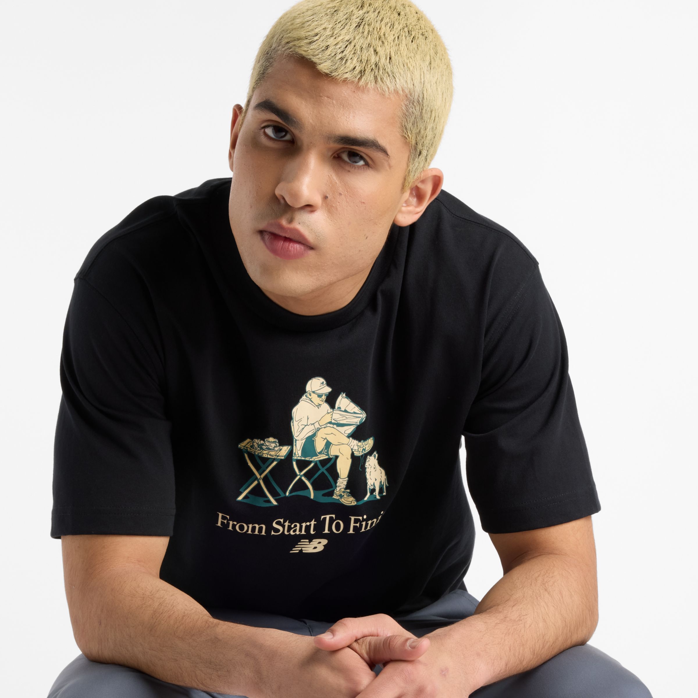 New Balance Homme Cafe T-Shirt en Noir, Coton, Taille S