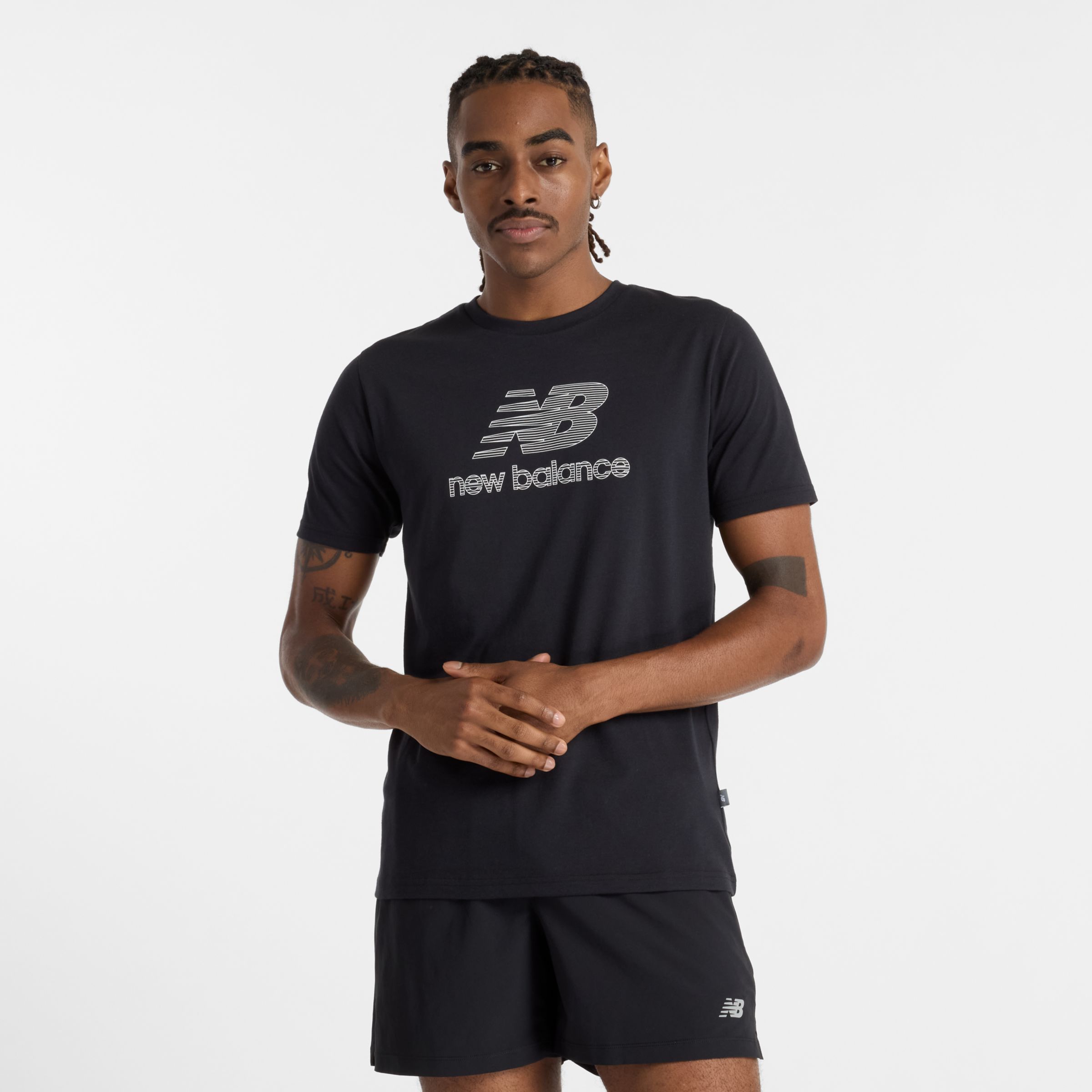 New Balance Uomo Heathertech Logo T-Shirt in Nero, Maglia di poliestere, Taglia S