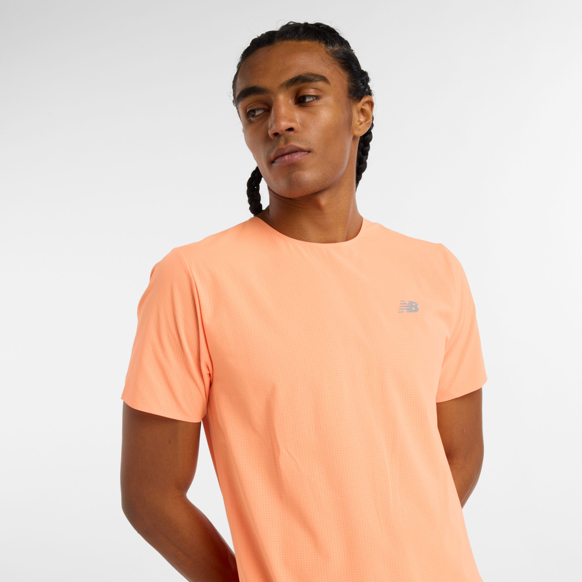 New Balance Men's Race Day Ultra Light T-Shirt in Orange Polywoven, size X-Large