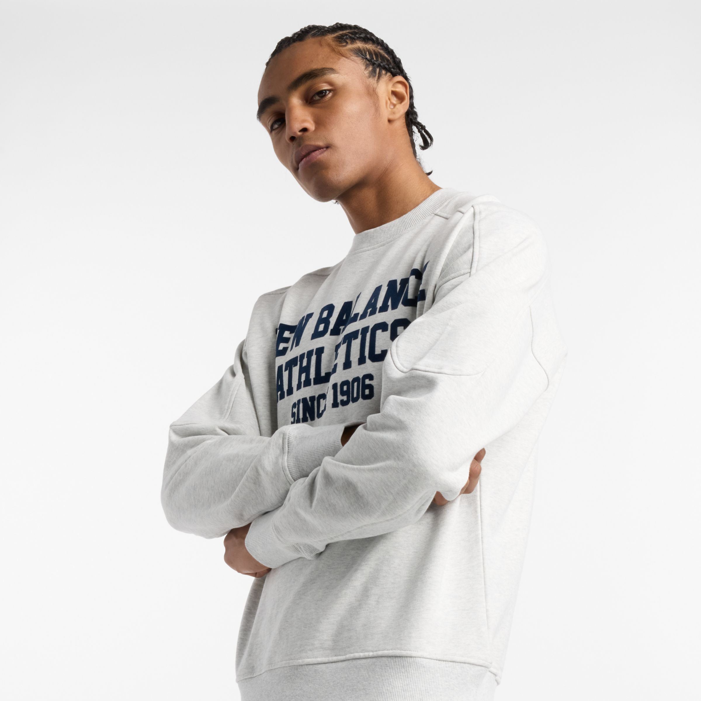 New Balance Uomo Varsity French Terry Graphic Crew, Cotone, Taglia L