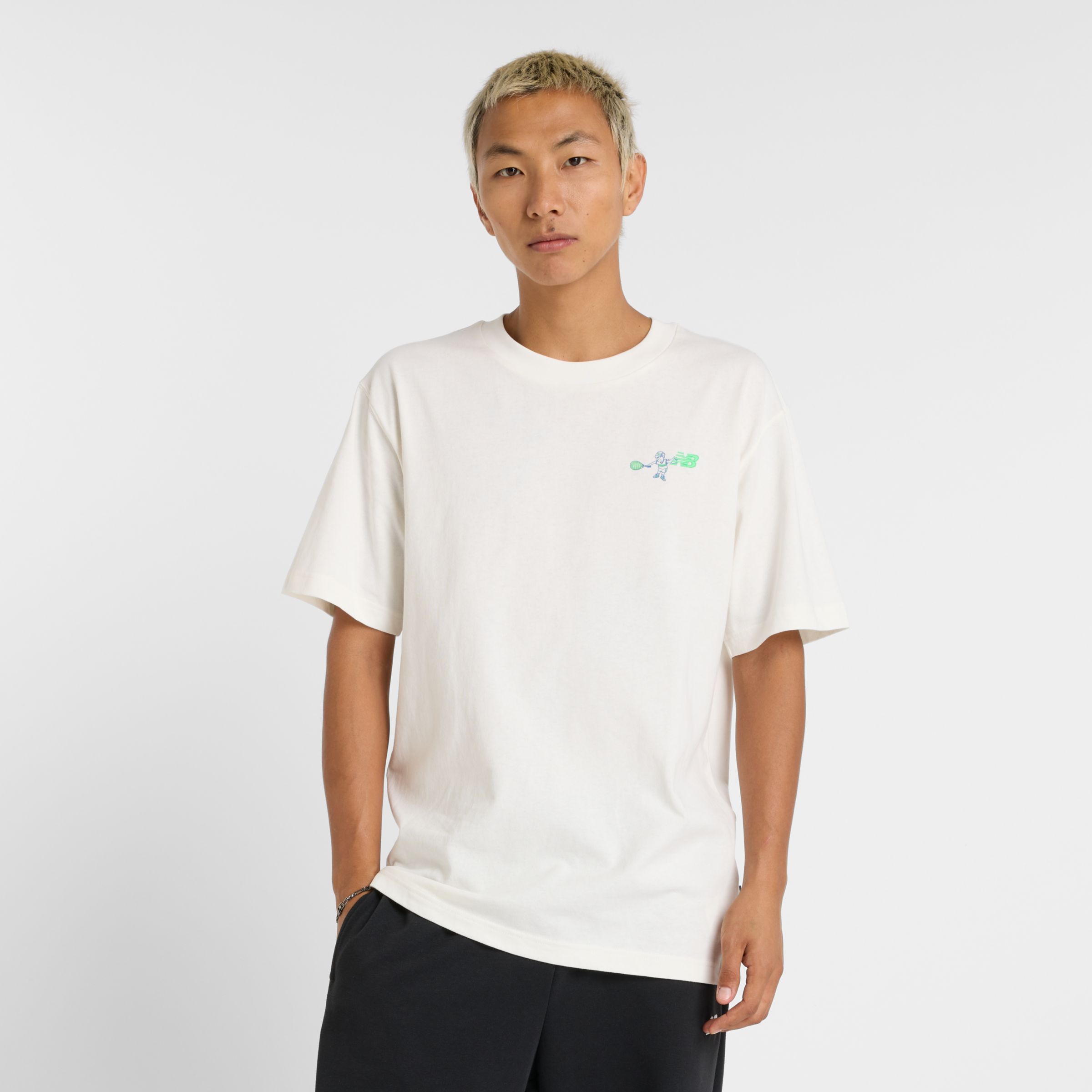 New Balance Homme Athletics Tennis Cartoon T-Shirt en Blanc, Coton, Taille L